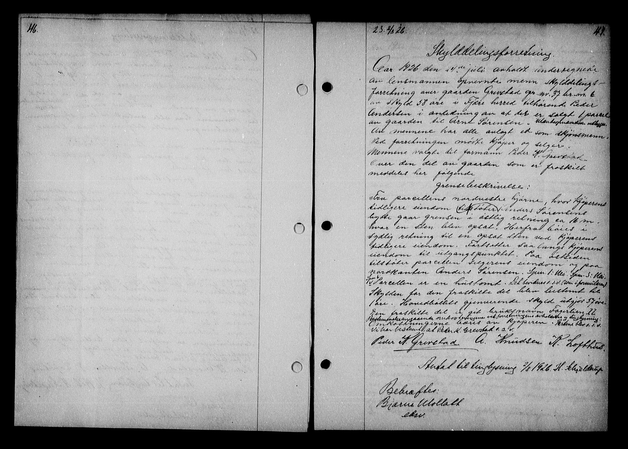Vestre Nedenes/Sand sorenskriveri, AV/SAK-1221-0010/G/Gb/Gba/L0036: Mortgage book no. 62, 1926-1928, p. 46-47