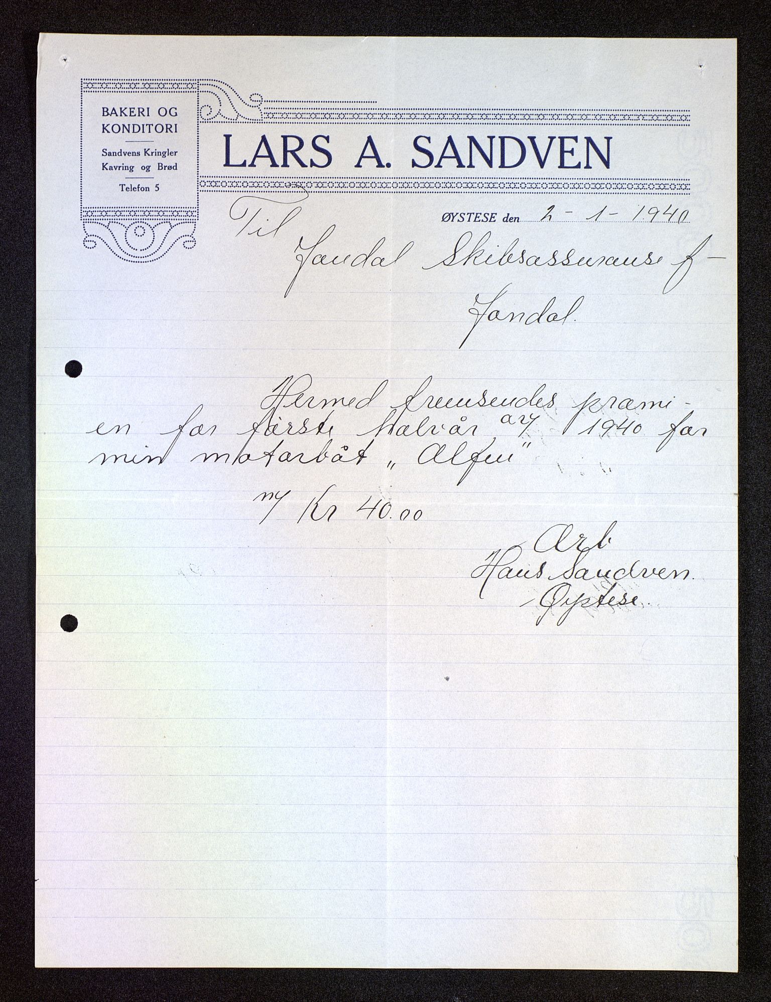 Jondal Skipsassuranseforening, SAB/SAB/PA-0276/E/L0109: Korrespondanse , 1939-1950