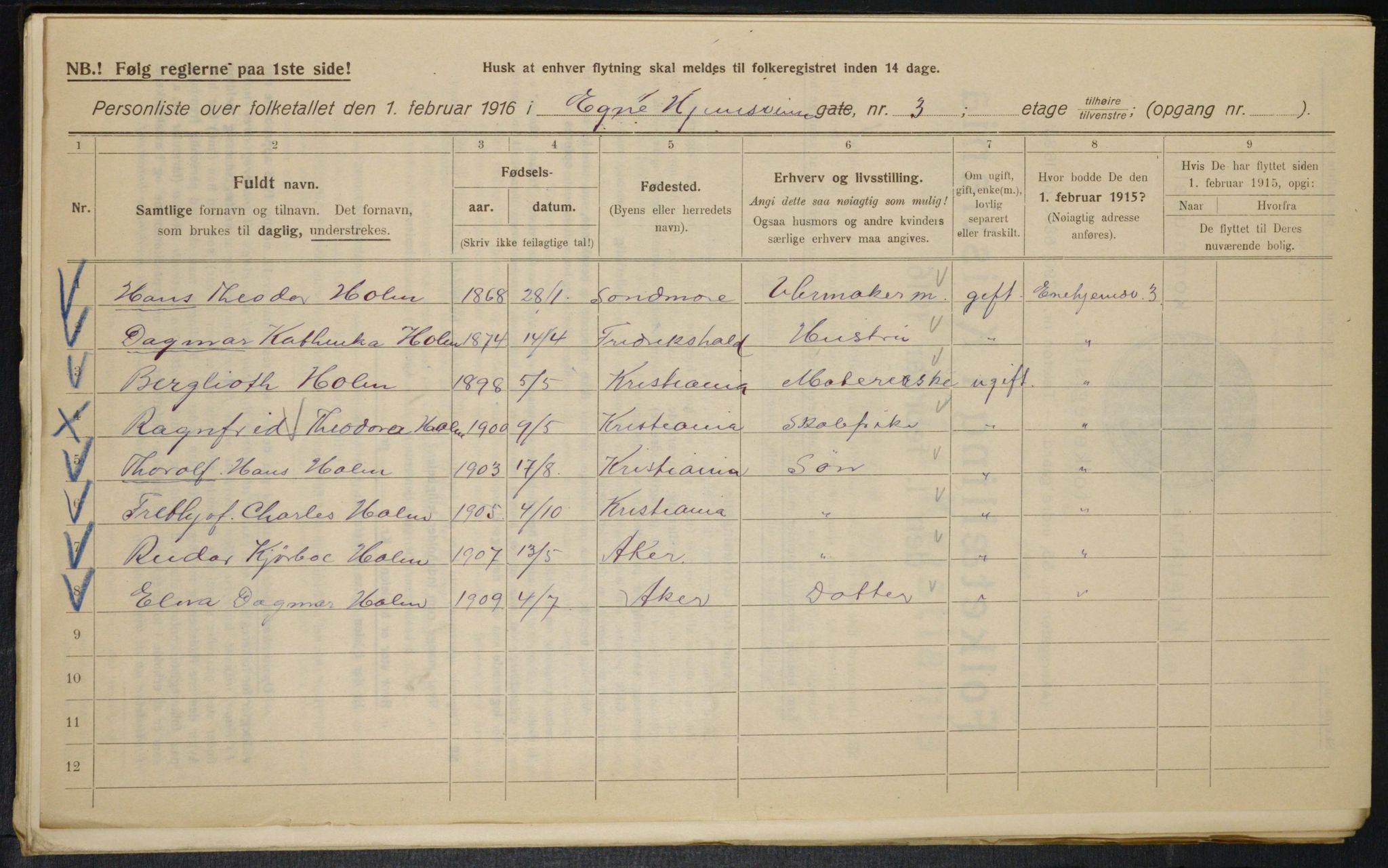 OBA, Municipal Census 1916 for Kristiania, 1916, p. 18981