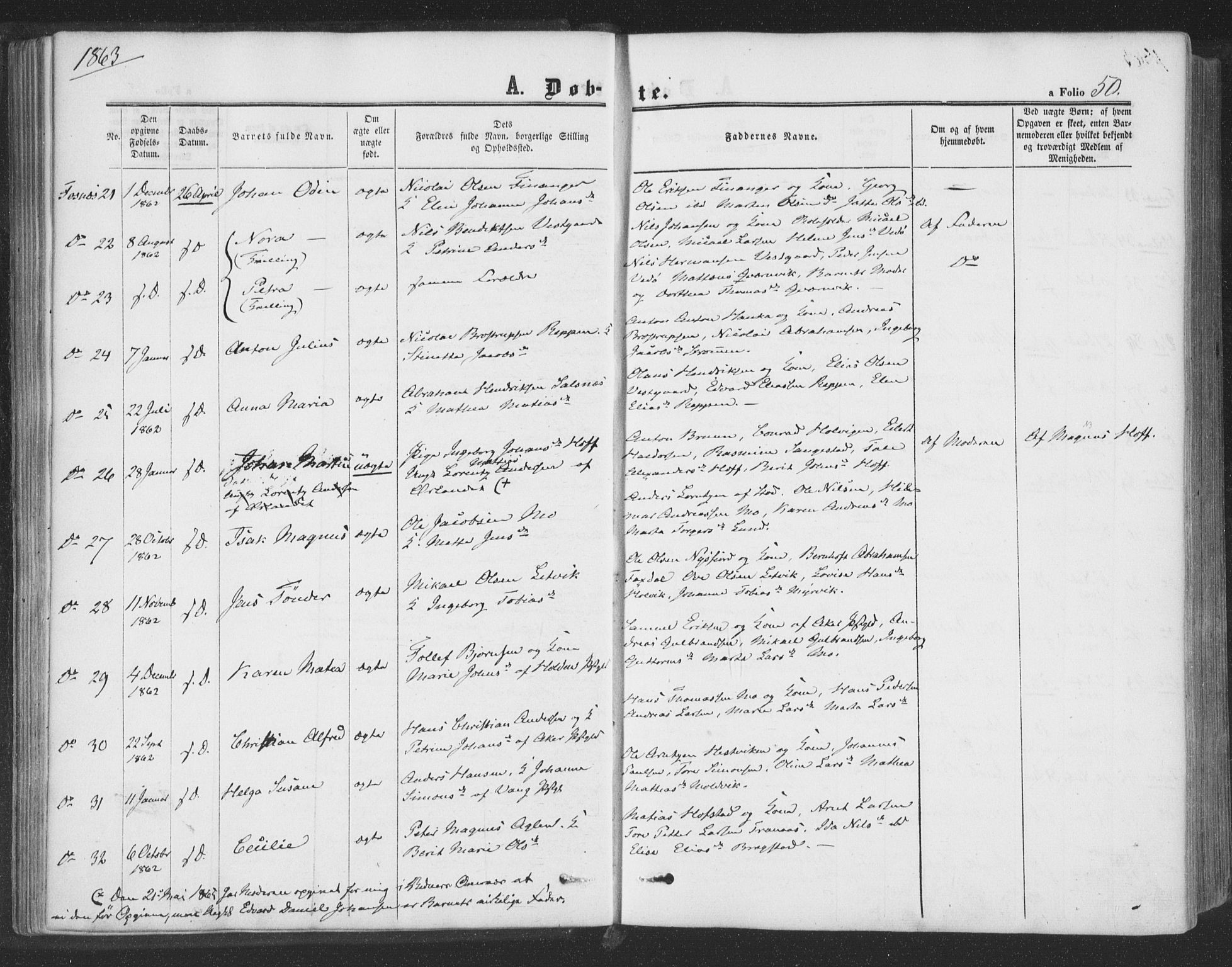 Ministerialprotokoller, klokkerbøker og fødselsregistre - Nord-Trøndelag, SAT/A-1458/773/L0615: Parish register (official) no. 773A06, 1857-1870, p. 50