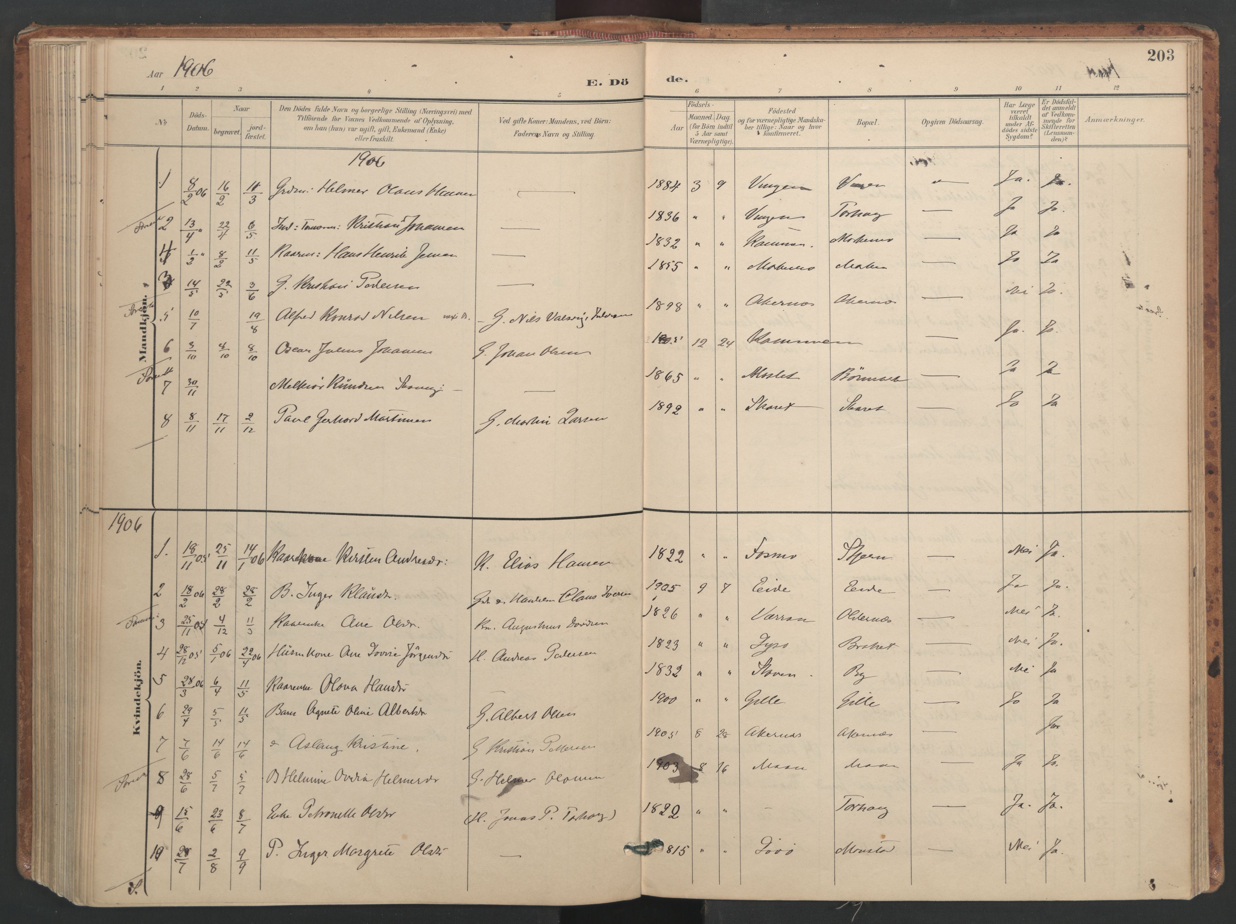Ministerialprotokoller, klokkerbøker og fødselsregistre - Sør-Trøndelag, SAT/A-1456/655/L0681: Parish register (official) no. 655A10, 1895-1907, p. 203
