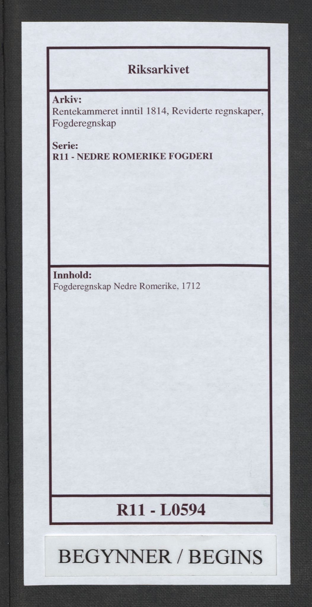 Rentekammeret inntil 1814, Reviderte regnskaper, Fogderegnskap, RA/EA-4092/R11/L0594: Fogderegnskap Nedre Romerike, 1712, p. 1