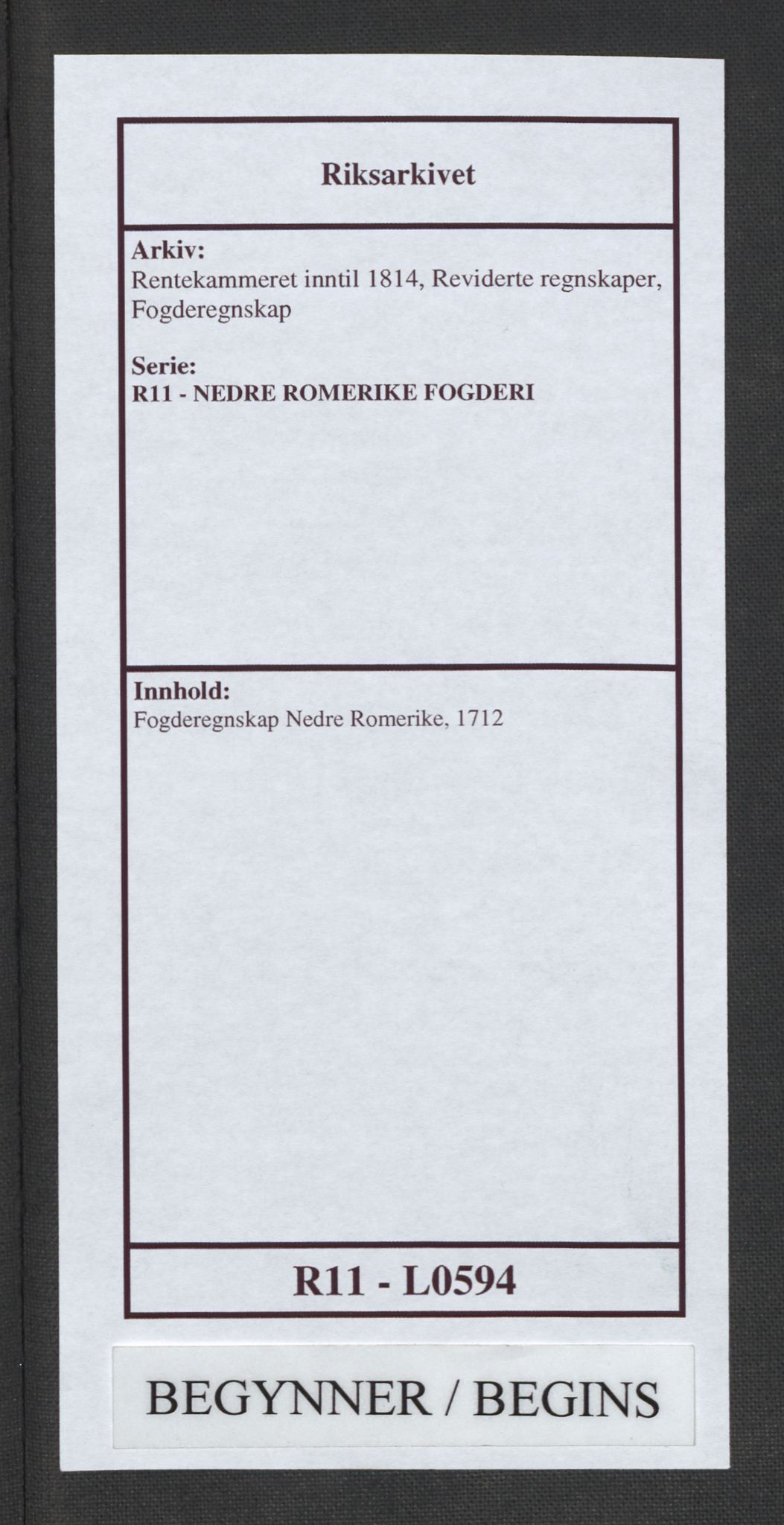 Rentekammeret inntil 1814, Reviderte regnskaper, Fogderegnskap, AV/RA-EA-4092/R11/L0594: Fogderegnskap Nedre Romerike, 1712, p. 1