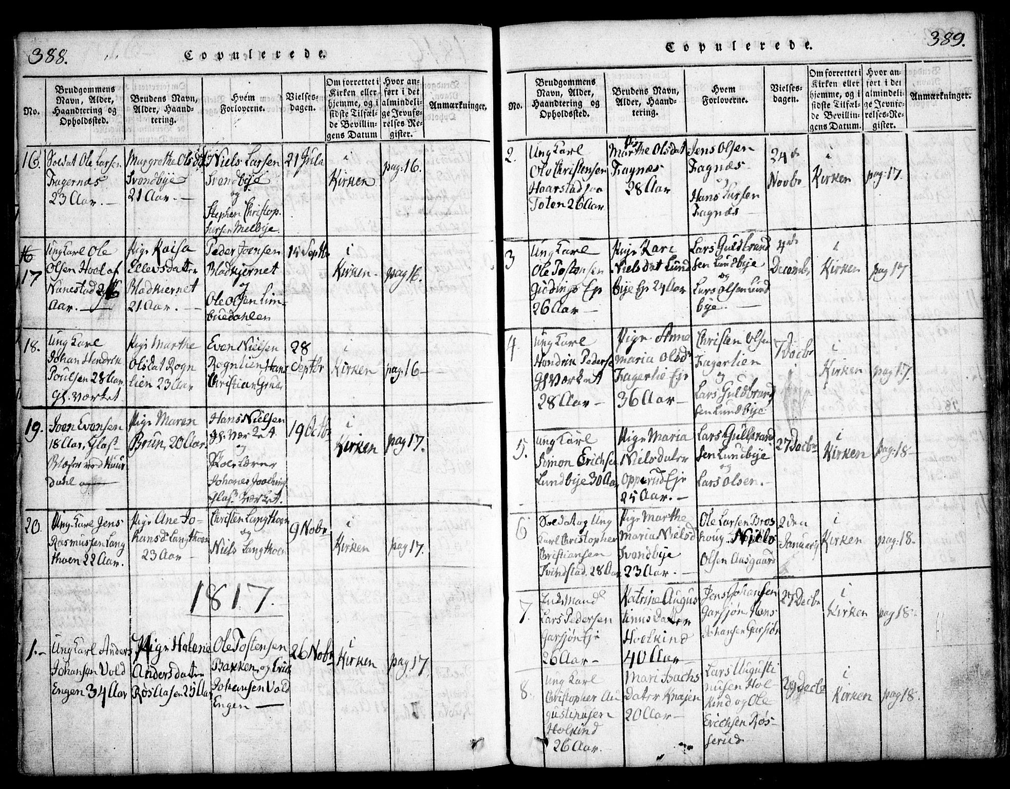 Hurdal prestekontor Kirkebøker, SAO/A-10889/F/Fa/L0003: Parish register (official) no. I 3, 1815-1828, p. 388-389