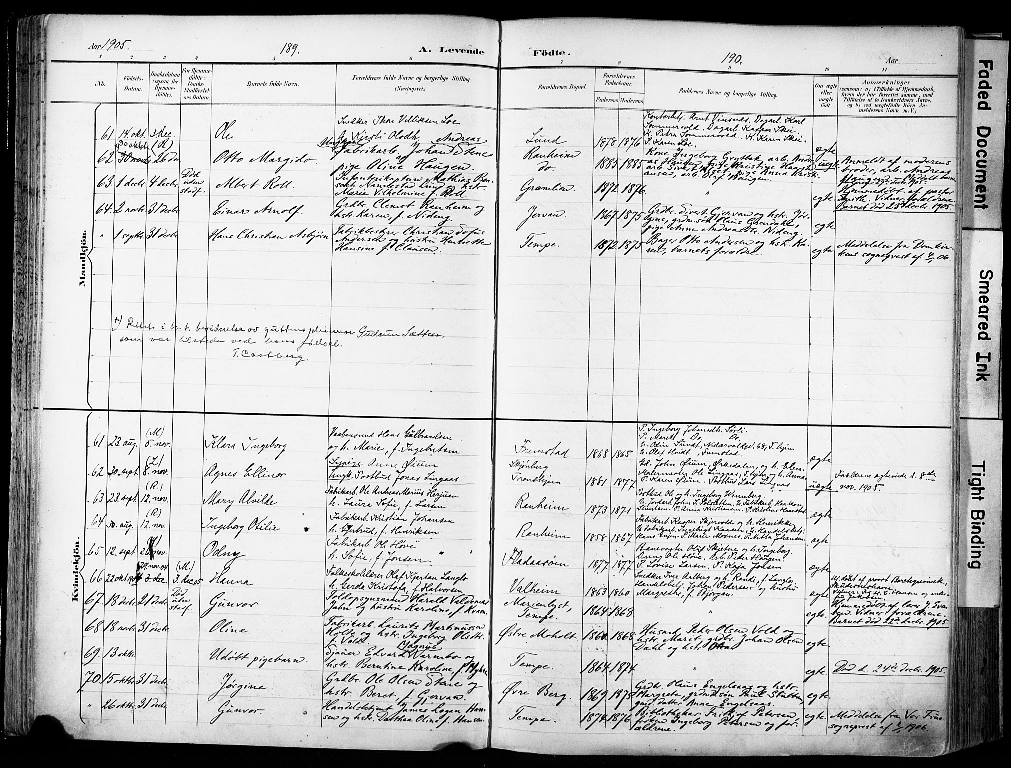 Ministerialprotokoller, klokkerbøker og fødselsregistre - Sør-Trøndelag, AV/SAT-A-1456/606/L0301: Parish register (official) no. 606A16, 1894-1907, p. 189-190