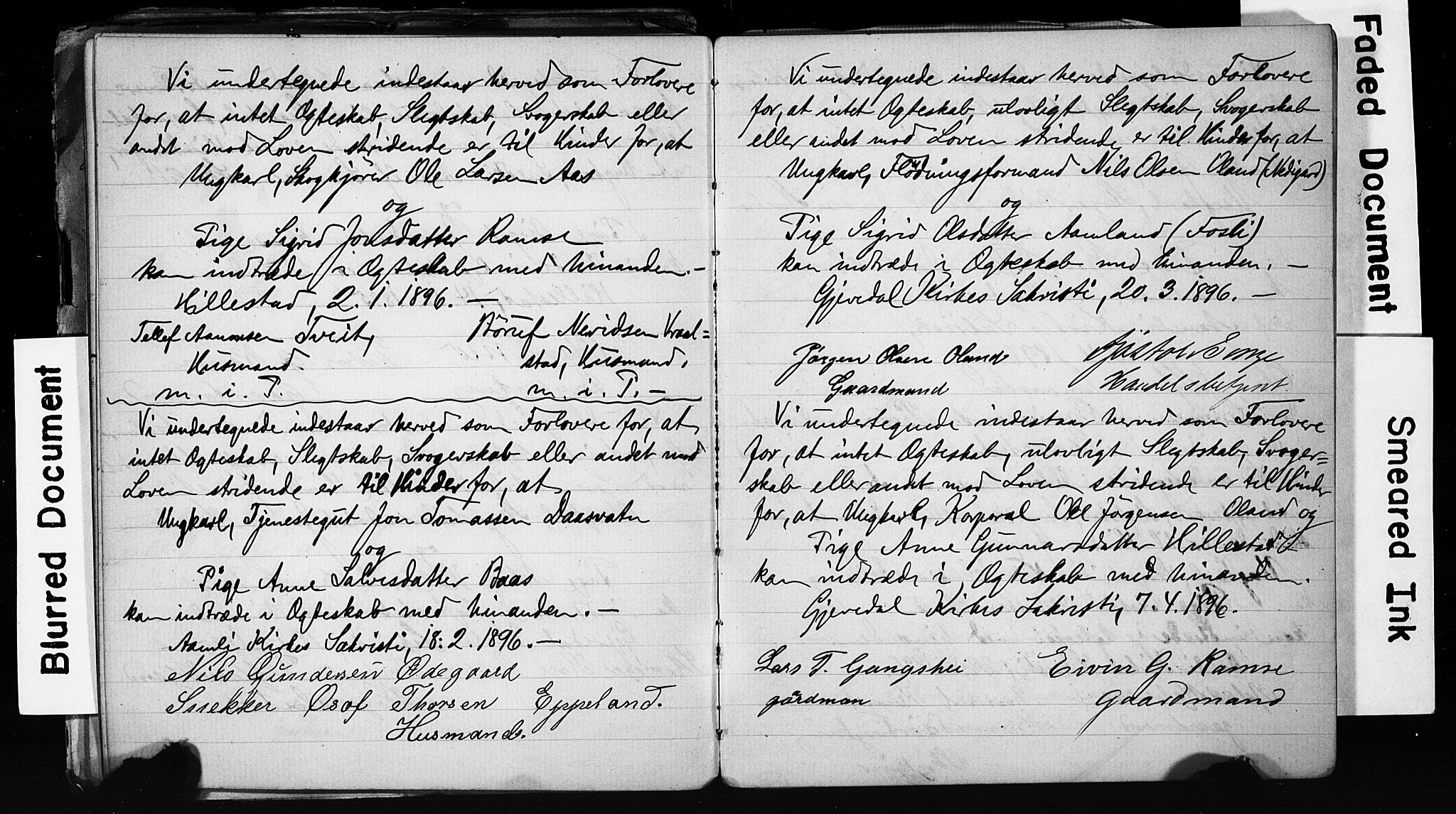 Åmli sokneprestkontor, AV/SAK-1111-0050/F/Fe/L0003: Best man's statements no. A VI 20, 1885-1905