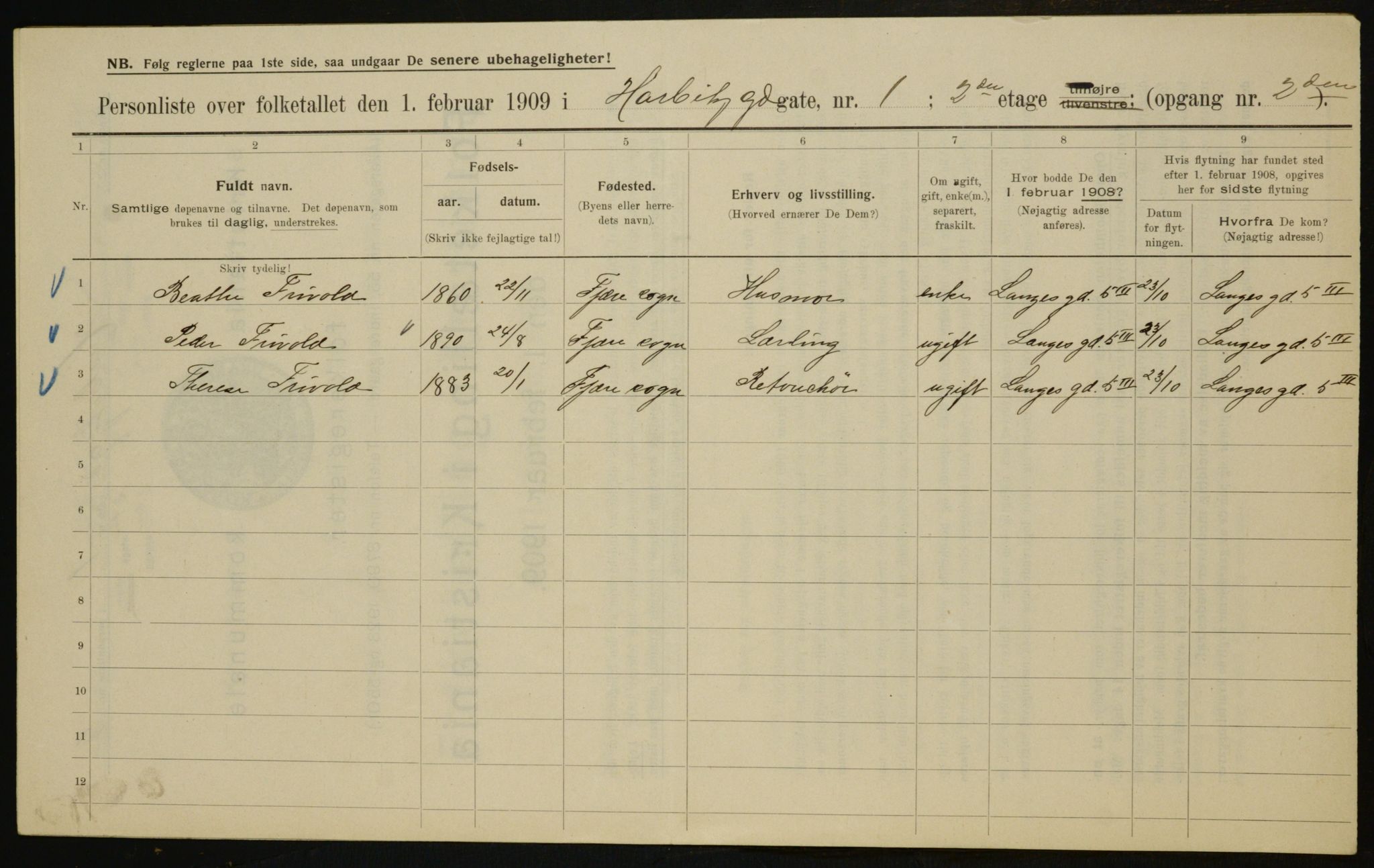 OBA, Municipal Census 1909 for Kristiania, 1909, p. 73307