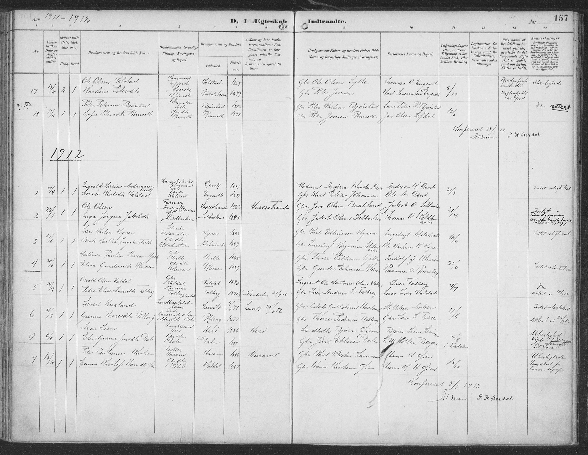 Ministerialprotokoller, klokkerbøker og fødselsregistre - Møre og Romsdal, AV/SAT-A-1454/519/L0256: Parish register (official) no. 519A15, 1895-1912, p. 157