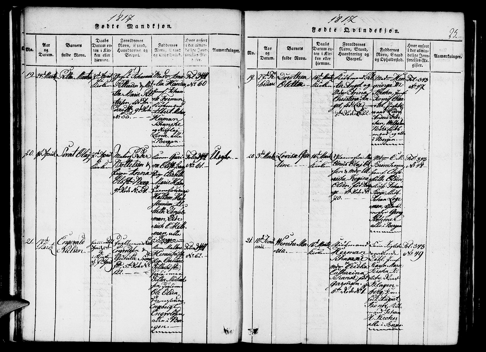 Nykirken Sokneprestembete, AV/SAB-A-77101/H/Haa/L0011: Parish register (official) no. A 11, 1816-1821, p. 25