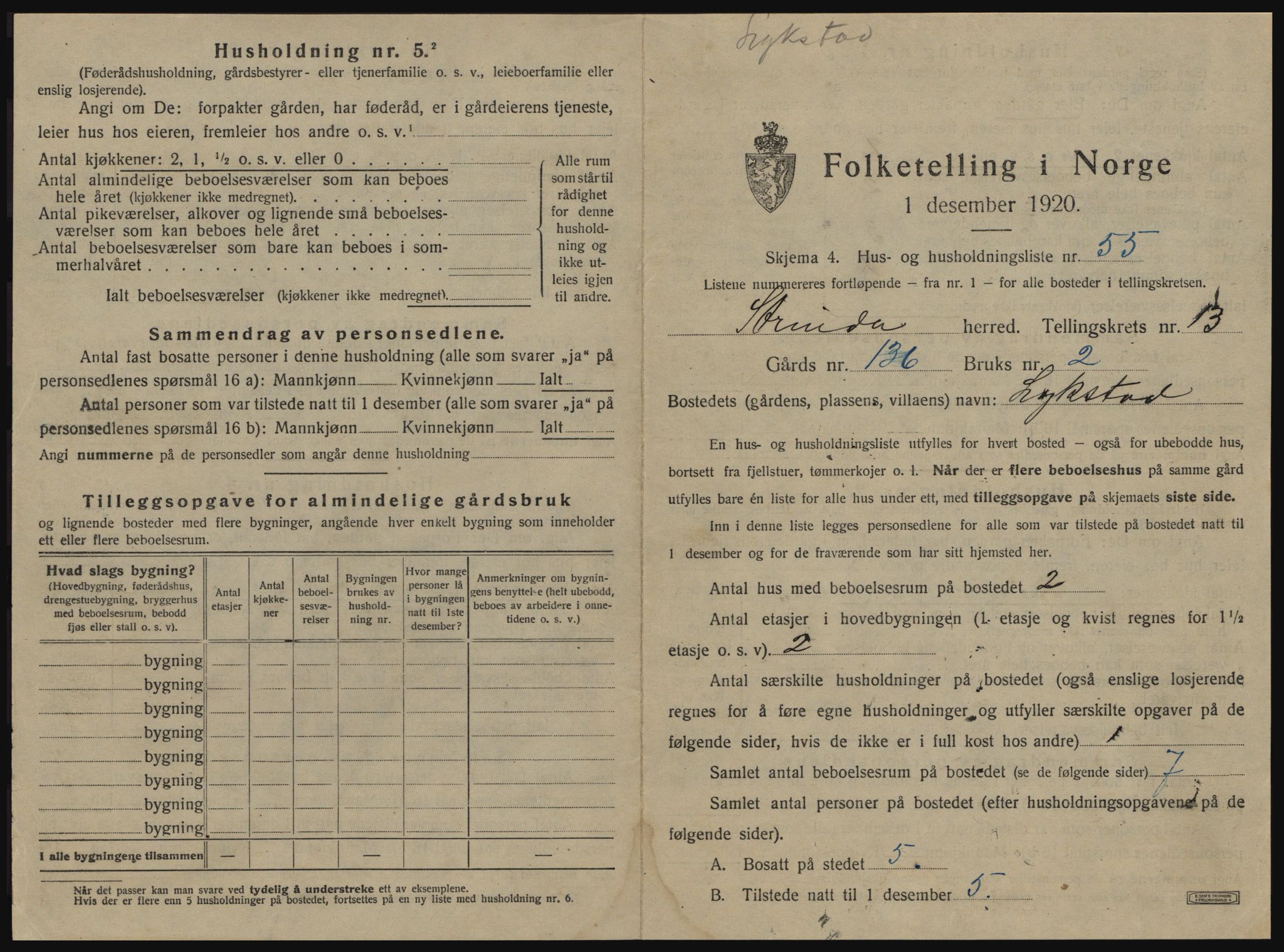 SAT, 1920 census for Strinda, 1920, p. 2910