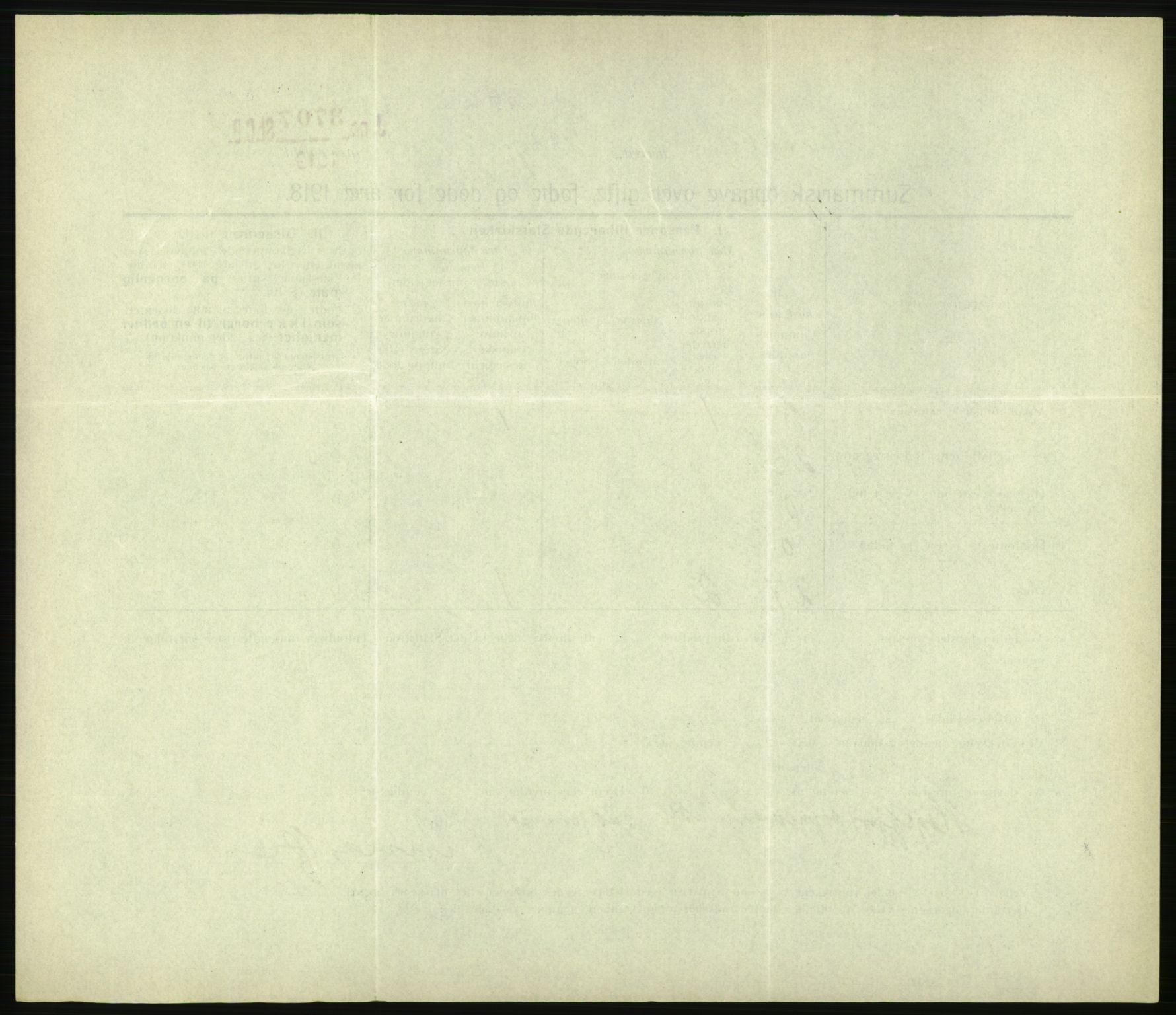 Statistisk sentralbyrå, Sosiodemografiske emner, Befolkning, AV/RA-S-2228/D/Df/Dfb/Dfbh/L0059: Summariske oppgaver over gifte, fødte og døde for hele landet., 1918, p. 824