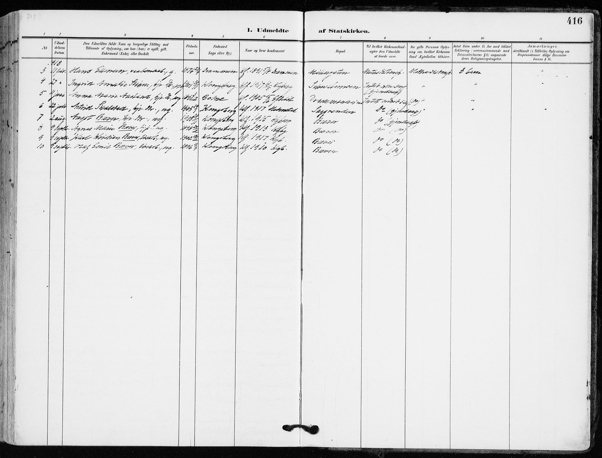 Kongsberg kirkebøker, SAKO/A-22/F/Fb/L0004: Parish register (official) no. II 4, 1906-1918, p. 416