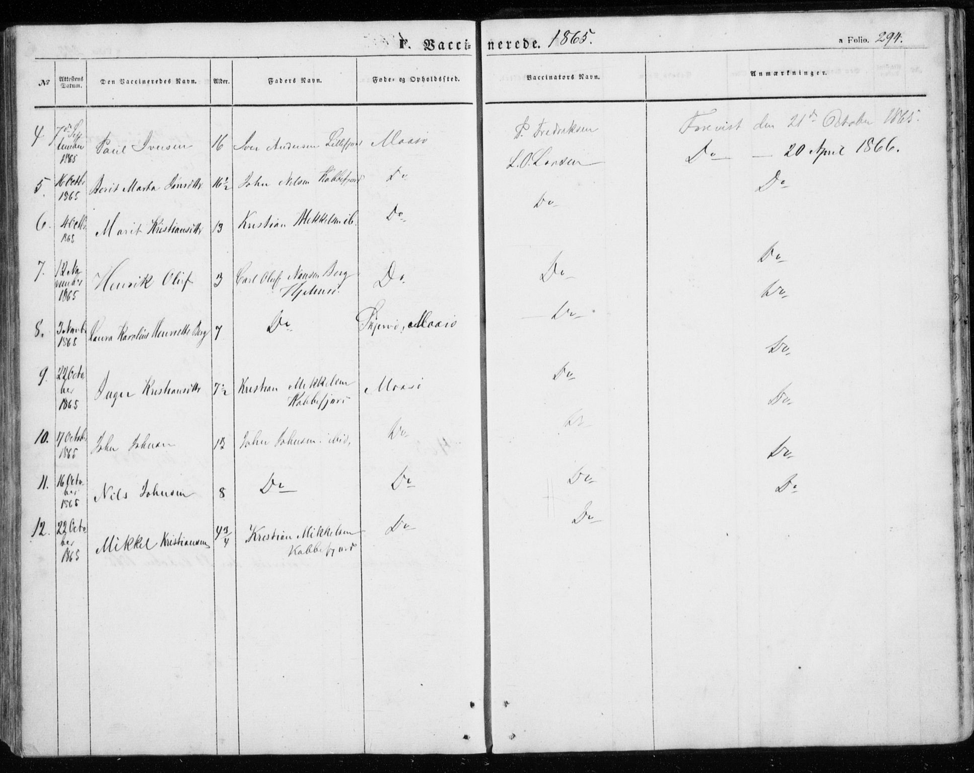 Måsøy sokneprestkontor, SATØ/S-1348/H/Ha/L0002kirke: Parish register (official) no. 2, 1852-1865, p. 294