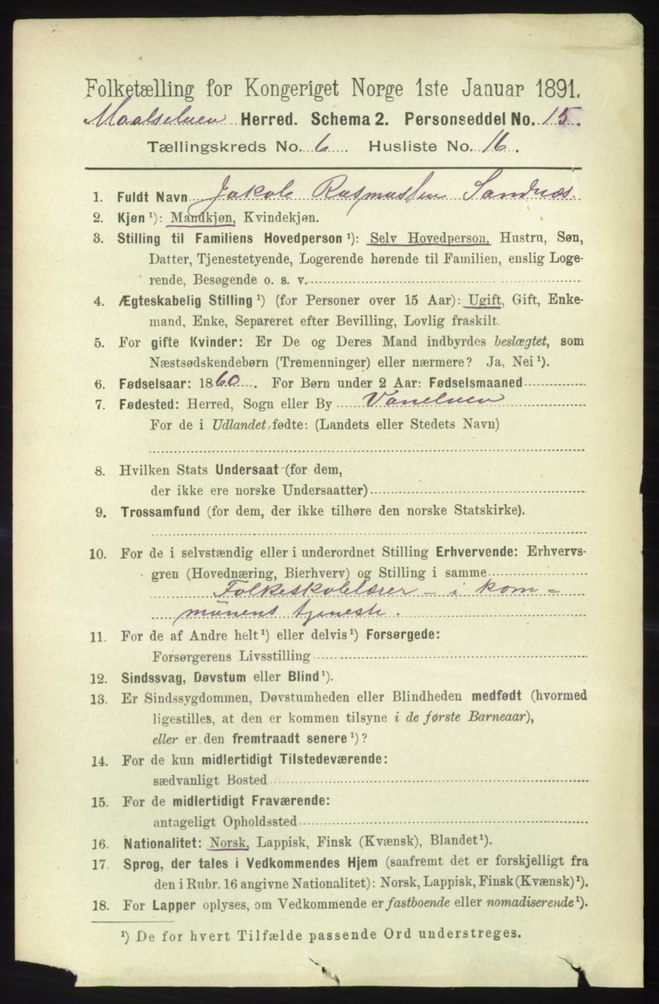 RA, 1891 census for 1924 Målselv, 1891, p. 2170