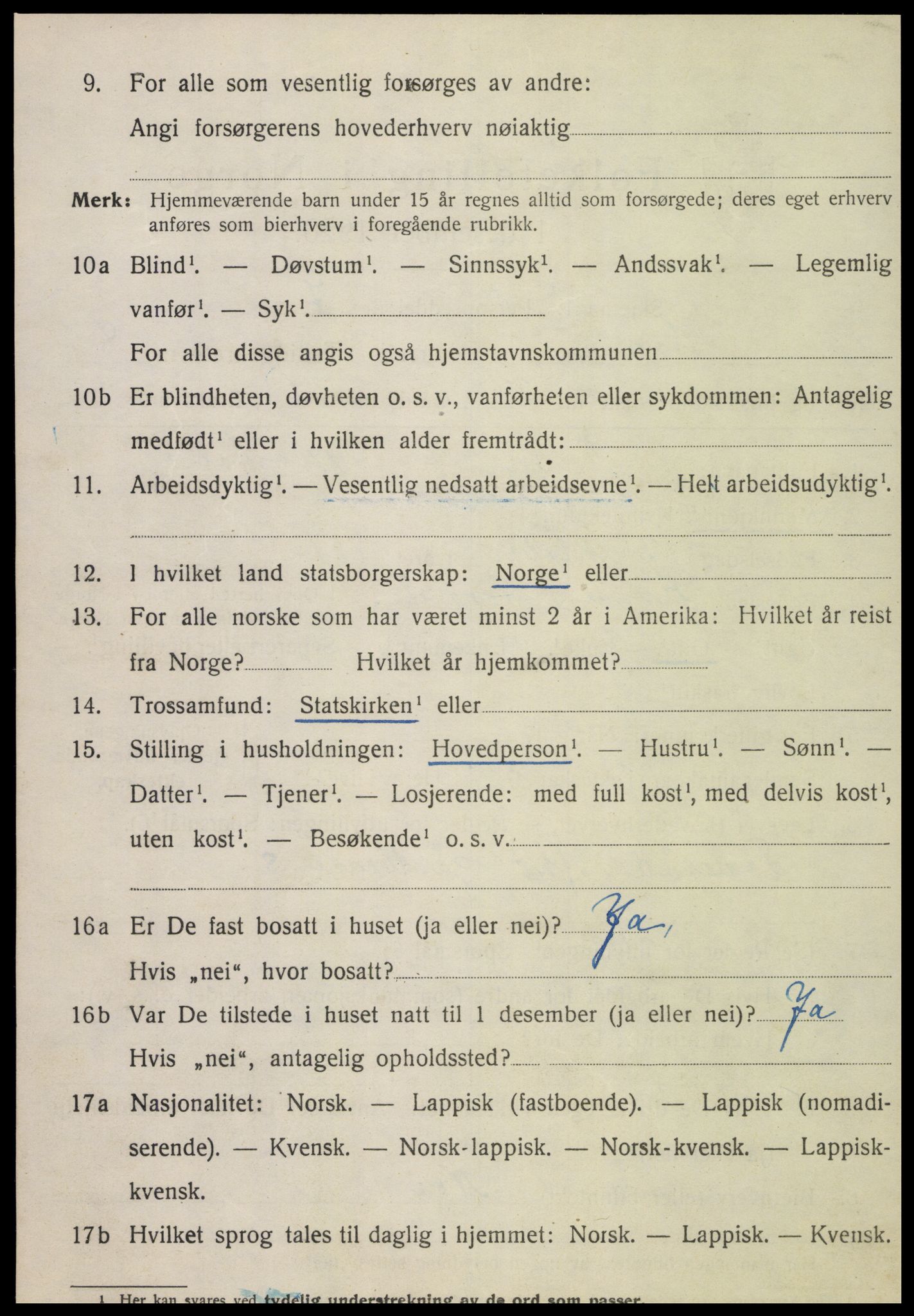 SAT, 1920 census for Kvam, 1920, p. 2310