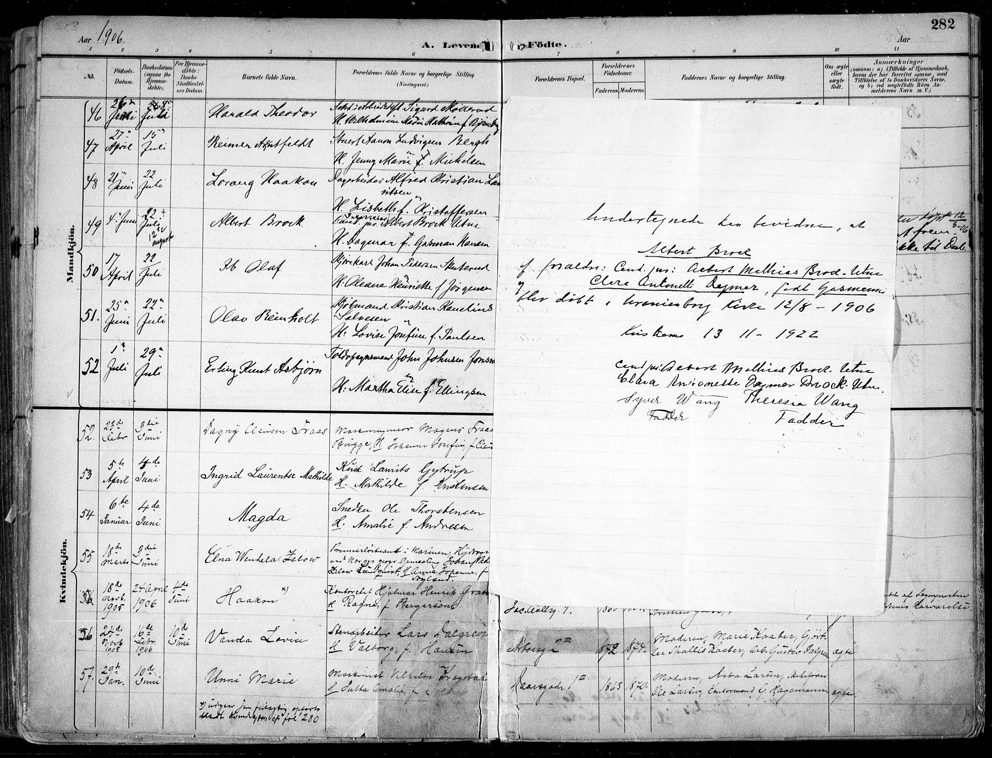 Uranienborg prestekontor Kirkebøker, SAO/A-10877/F/Fa/L0005: Parish register (official) no. 5, 1895-1907, p. 282