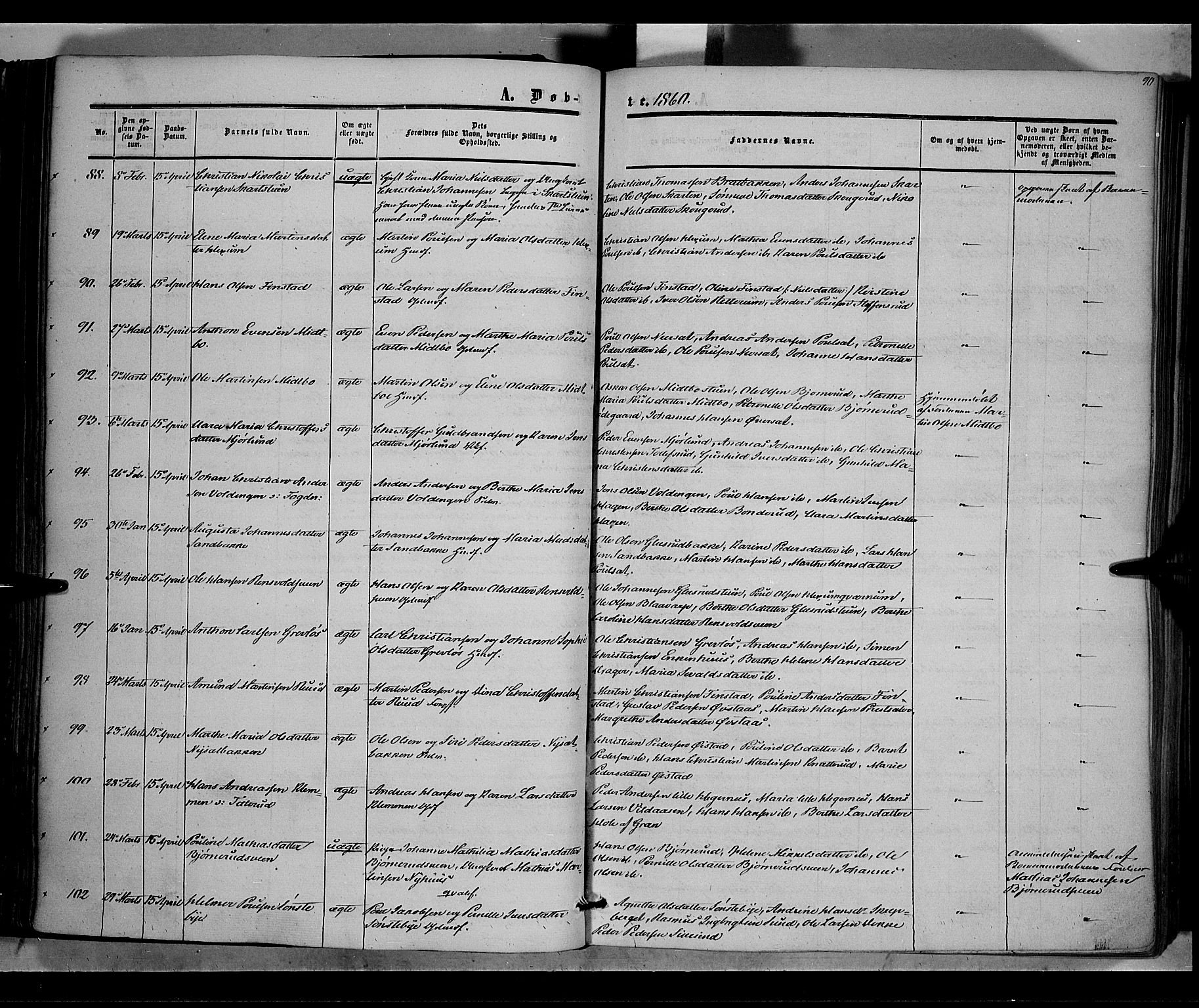Vestre Toten prestekontor, SAH/PREST-108/H/Ha/Haa/L0006: Parish register (official) no. 6, 1856-1861, p. 90