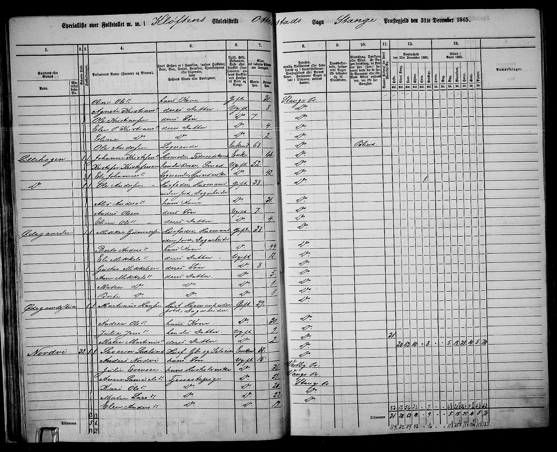 RA, 1865 census for Stange, 1865, p. 38