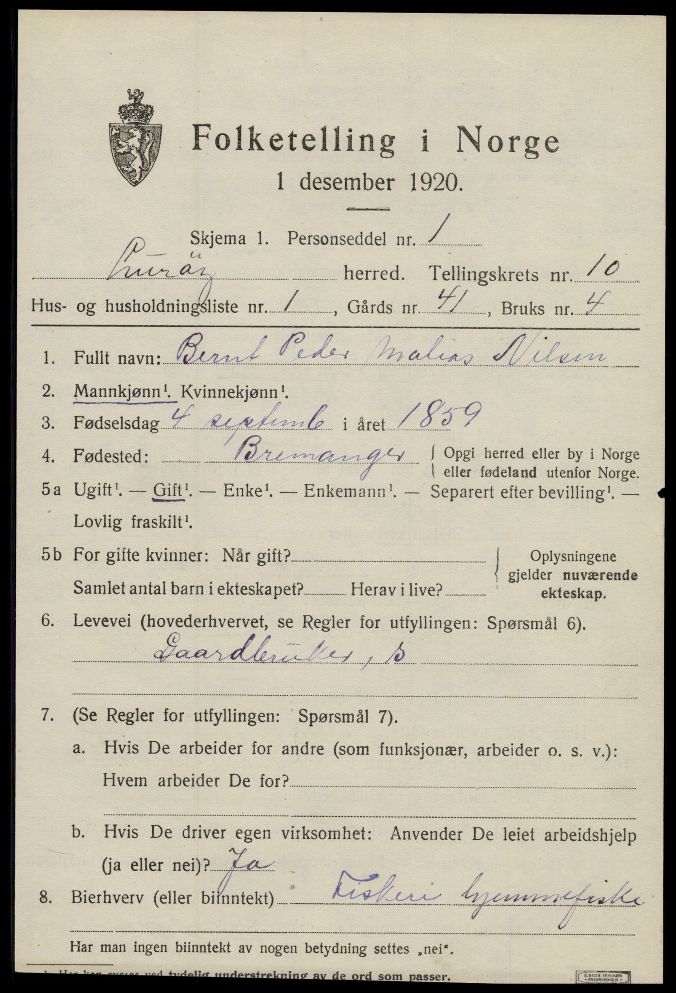 SAT, 1920 census for Lurøy, 1920, p. 4423