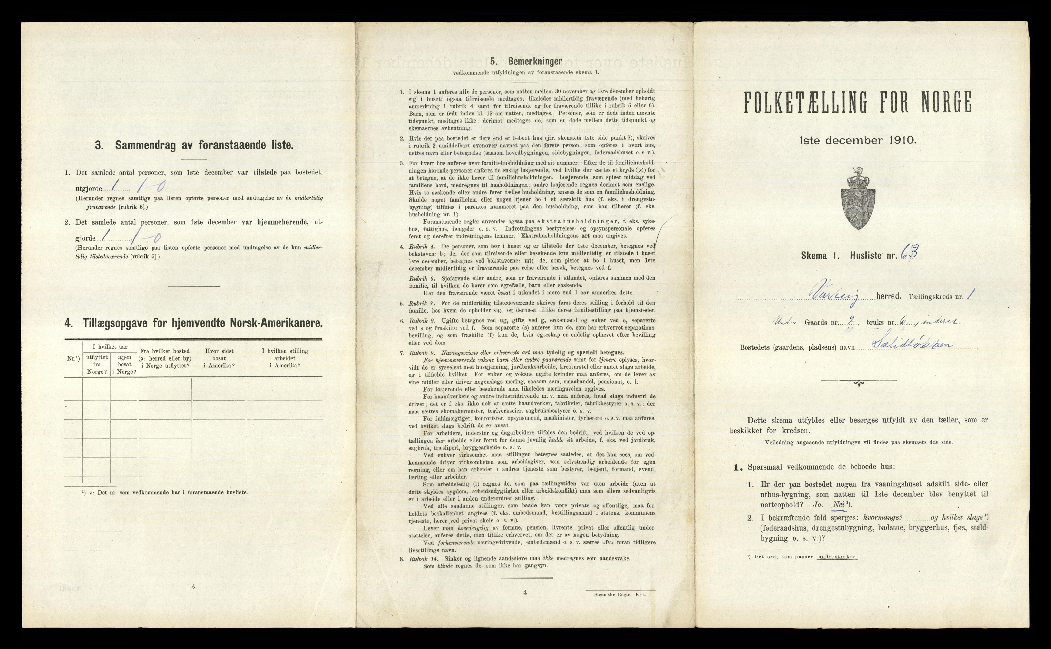 RA, 1910 census for Varteig, 1910, p. 141