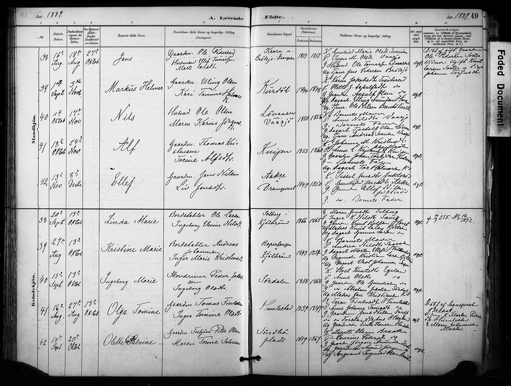 Sannidal kirkebøker, AV/SAKO-A-296/F/Fa/L0015: Parish register (official) no. 15, 1884-1899, p. 49