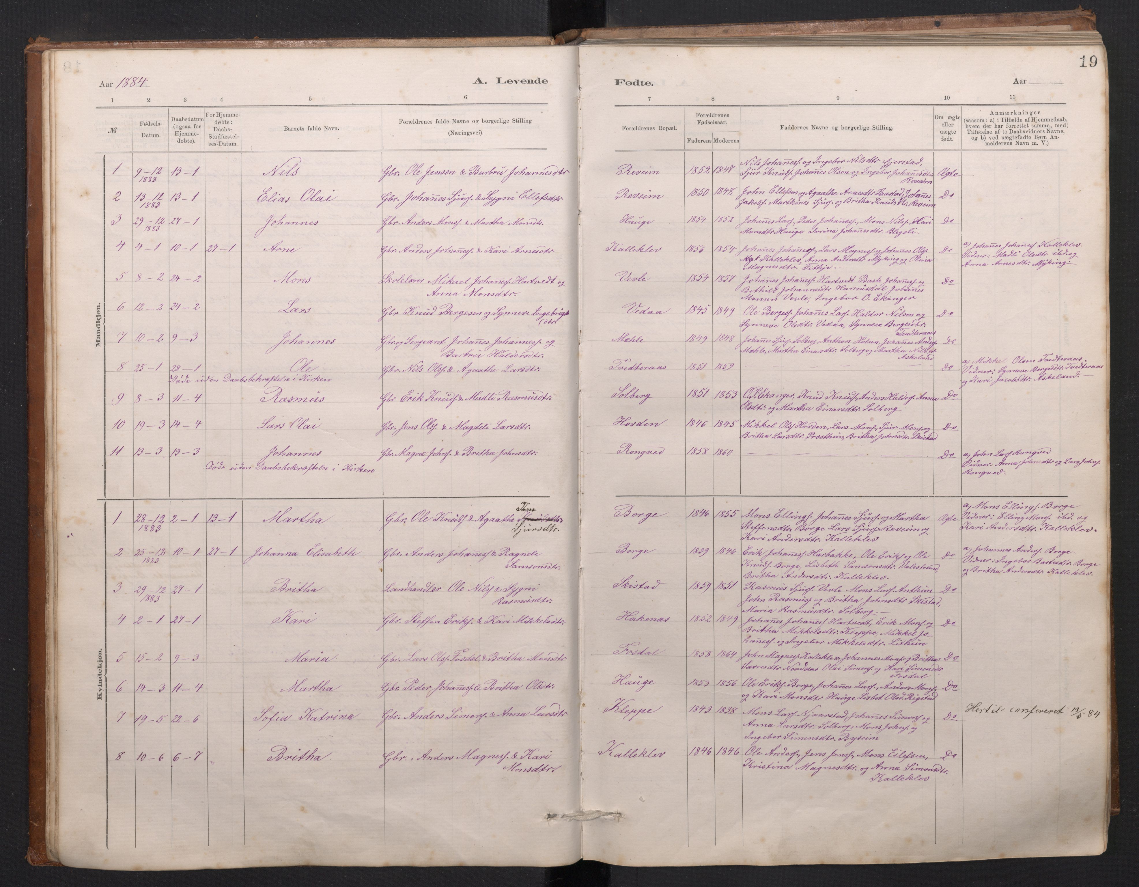 Haus sokneprestembete, SAB/A-75601/H/Hab: Parish register (copy) no. C 2, 1878-1892, p. 18b-19a