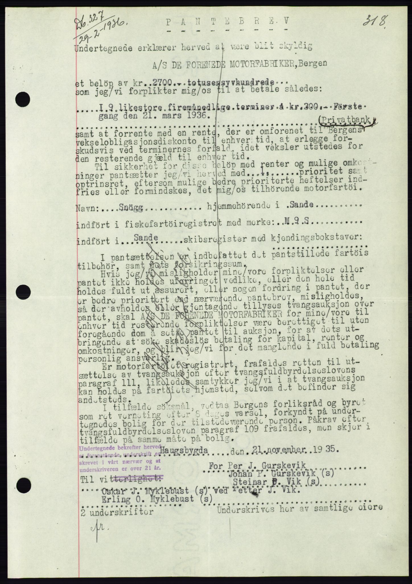 Søre Sunnmøre sorenskriveri, AV/SAT-A-4122/1/2/2C/L0060: Mortgage book no. 54, 1935-1936, Deed date: 29.02.1936