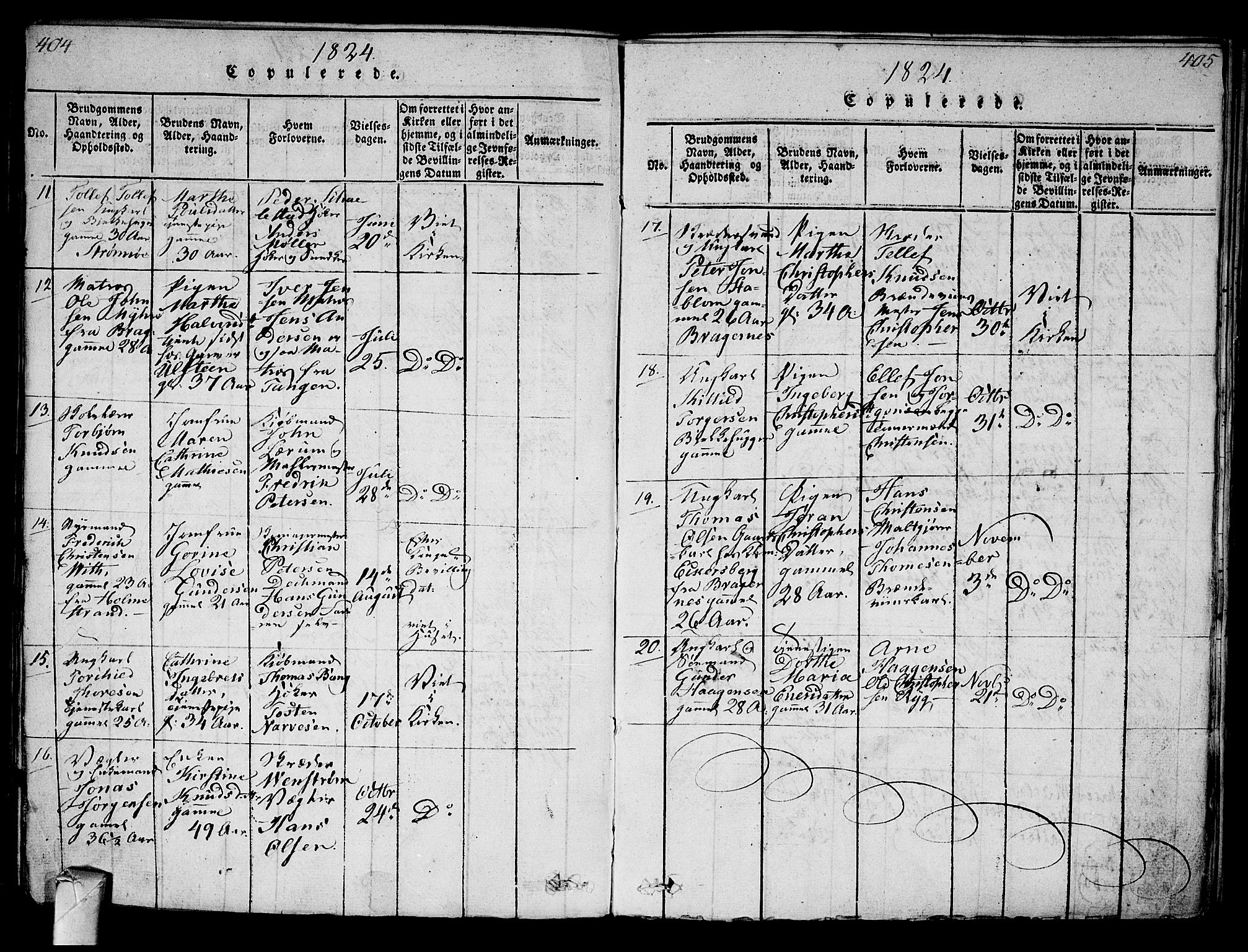 Strømsø kirkebøker, AV/SAKO-A-246/G/Ga/L0001: Parish register (copy) no. 1, 1815-1829, p. 404-405