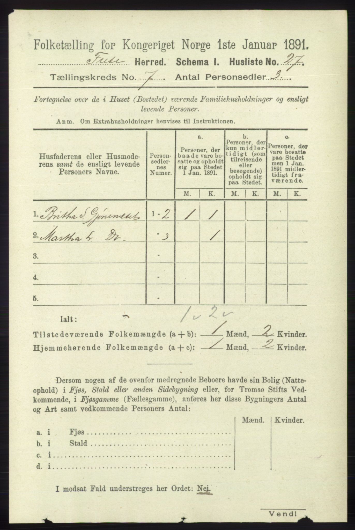 RA, 1891 census for 1241 Fusa, 1891, p. 1291