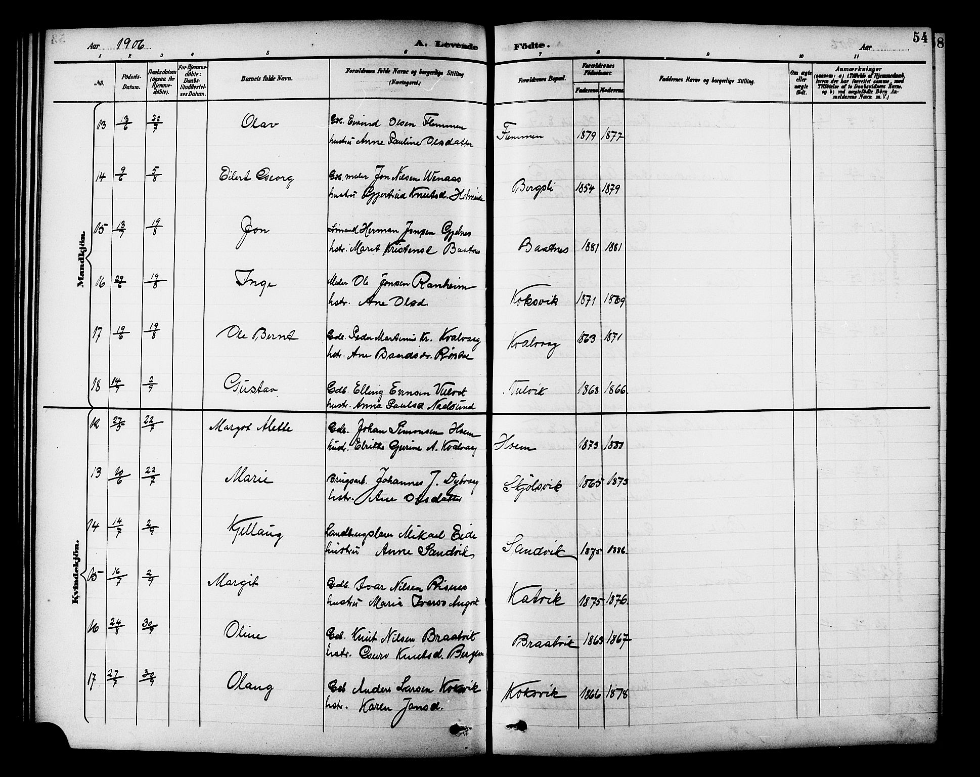 Ministerialprotokoller, klokkerbøker og fødselsregistre - Møre og Romsdal, AV/SAT-A-1454/586/L0992: Parish register (copy) no. 586C03, 1892-1909, p. 54