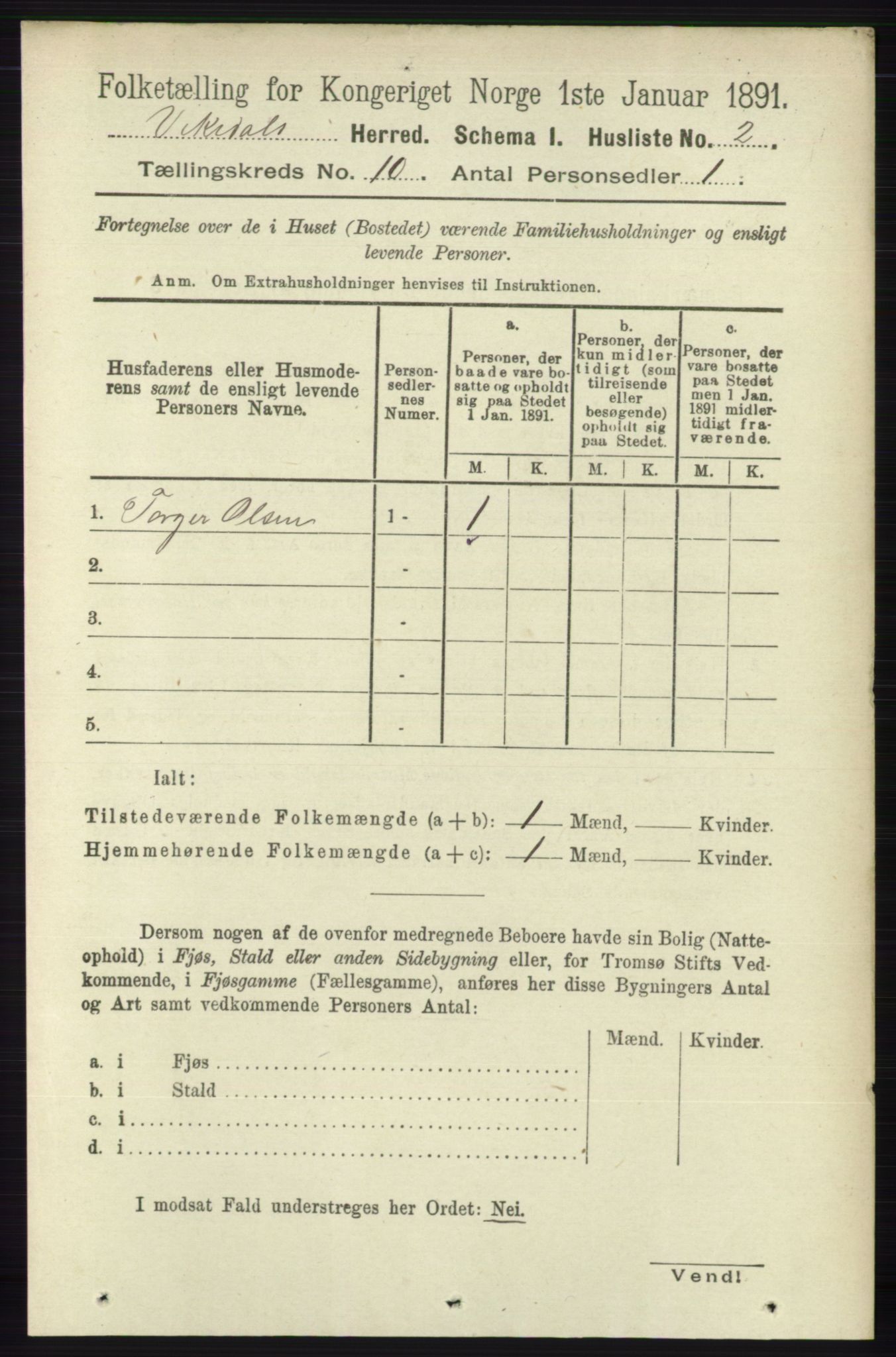 RA, 1891 census for 1157 Vikedal, 1891, p. 2465