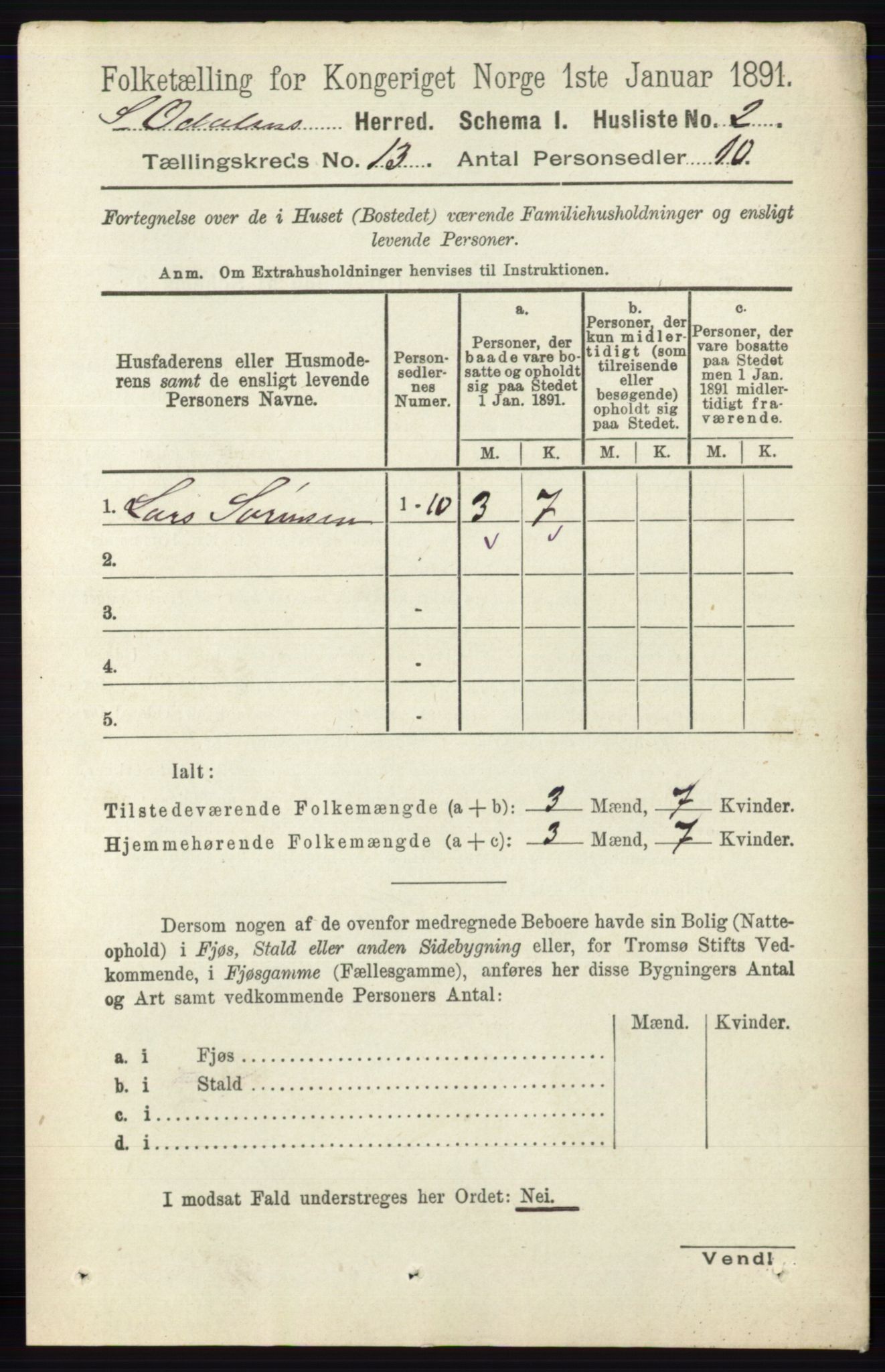 RA, 1891 census for 0419 Sør-Odal, 1891, p. 5508