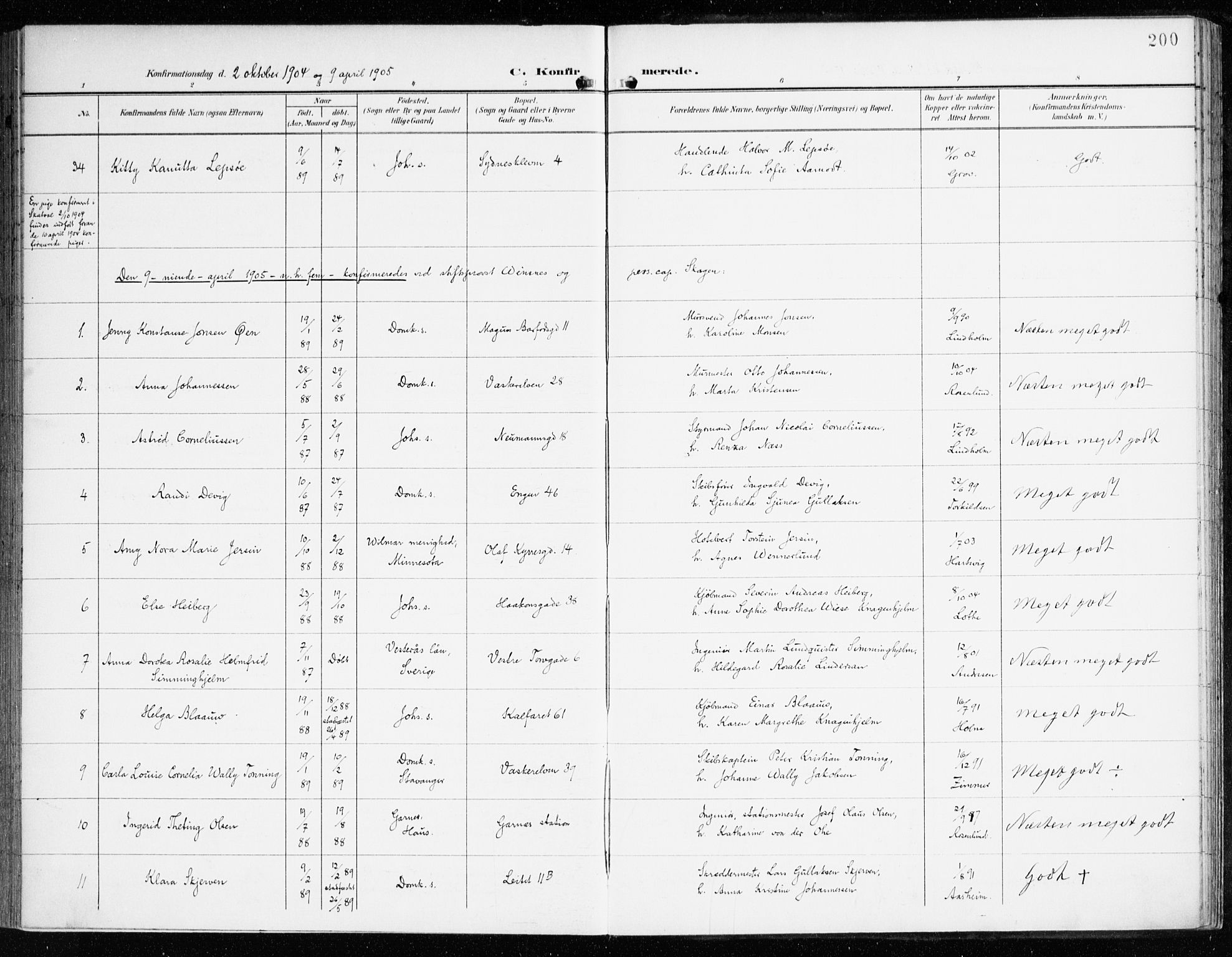 Domkirken sokneprestembete, SAB/A-74801/H/Haa/L0031: Parish register (official) no. C 6, 1898-1915, p. 200