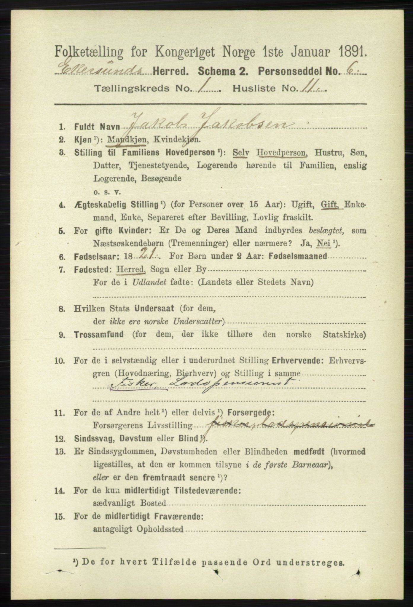 RA, 1891 census for 1116 Eigersund herred, 1891, p. 147