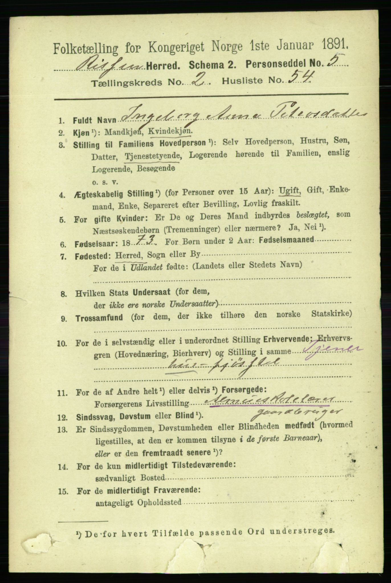 RA, 1891 census for 1624 Rissa, 1891, p. 1504