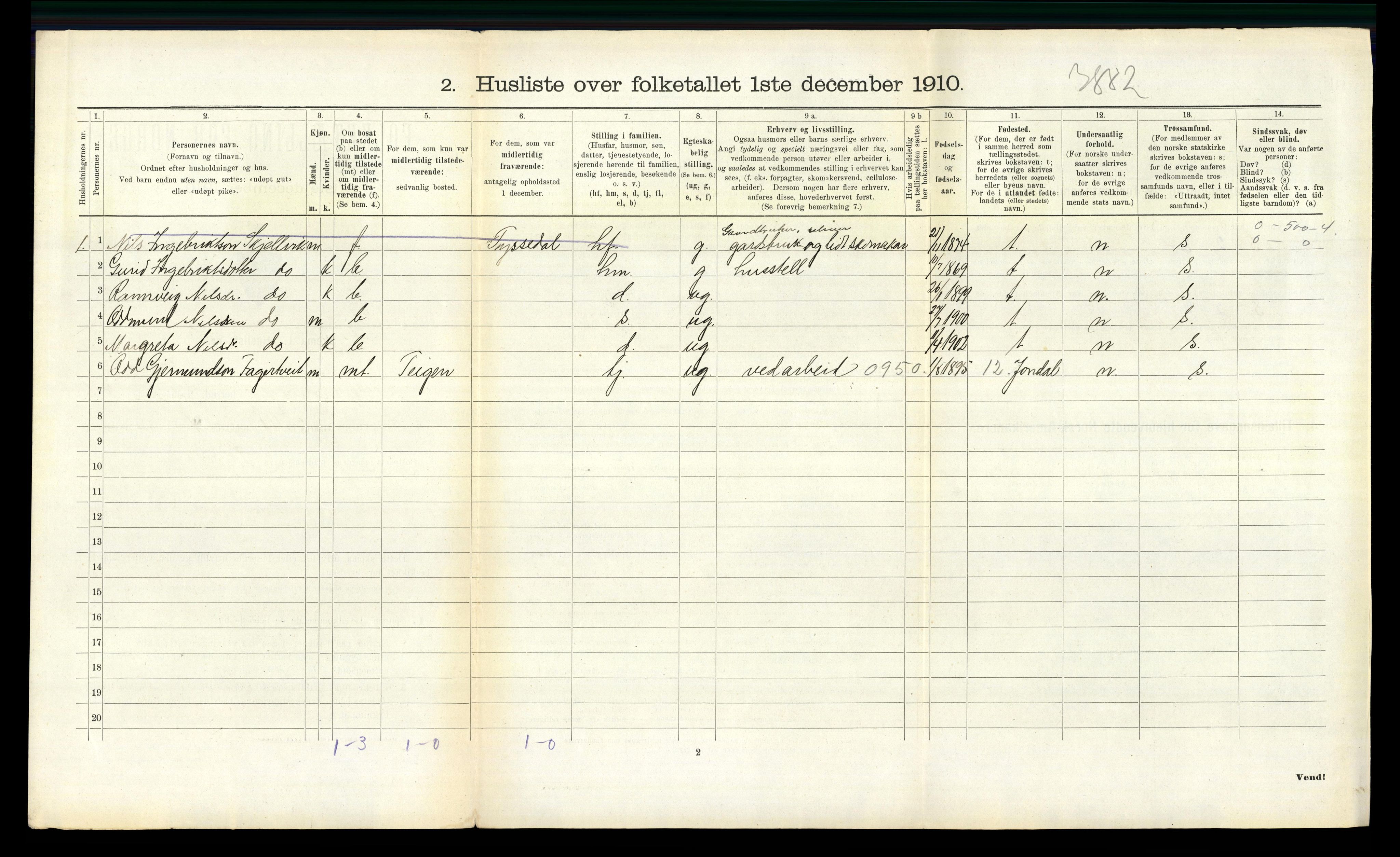 RA, 1910 census for Ullensvang, 1910, p. 850