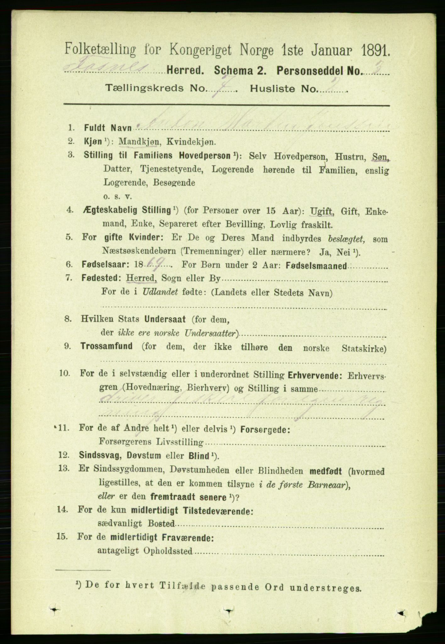 RA, 1891 census for 1748 Fosnes, 1891, p. 3118