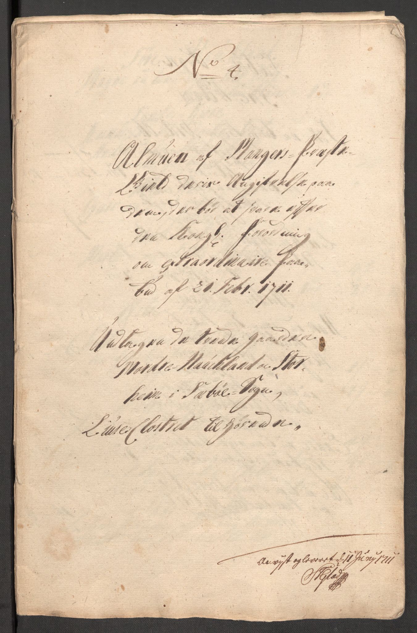 Rentekammeret inntil 1814, Reviderte regnskaper, Fogderegnskap, AV/RA-EA-4092/R51/L3193: Fogderegnskap Nordhordland og Voss, 1711, p. 305