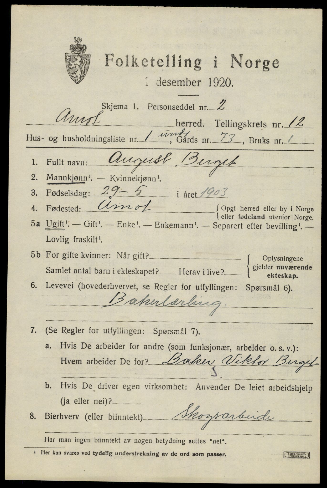 SAH, 1920 census for Åmot, 1920, p. 9611