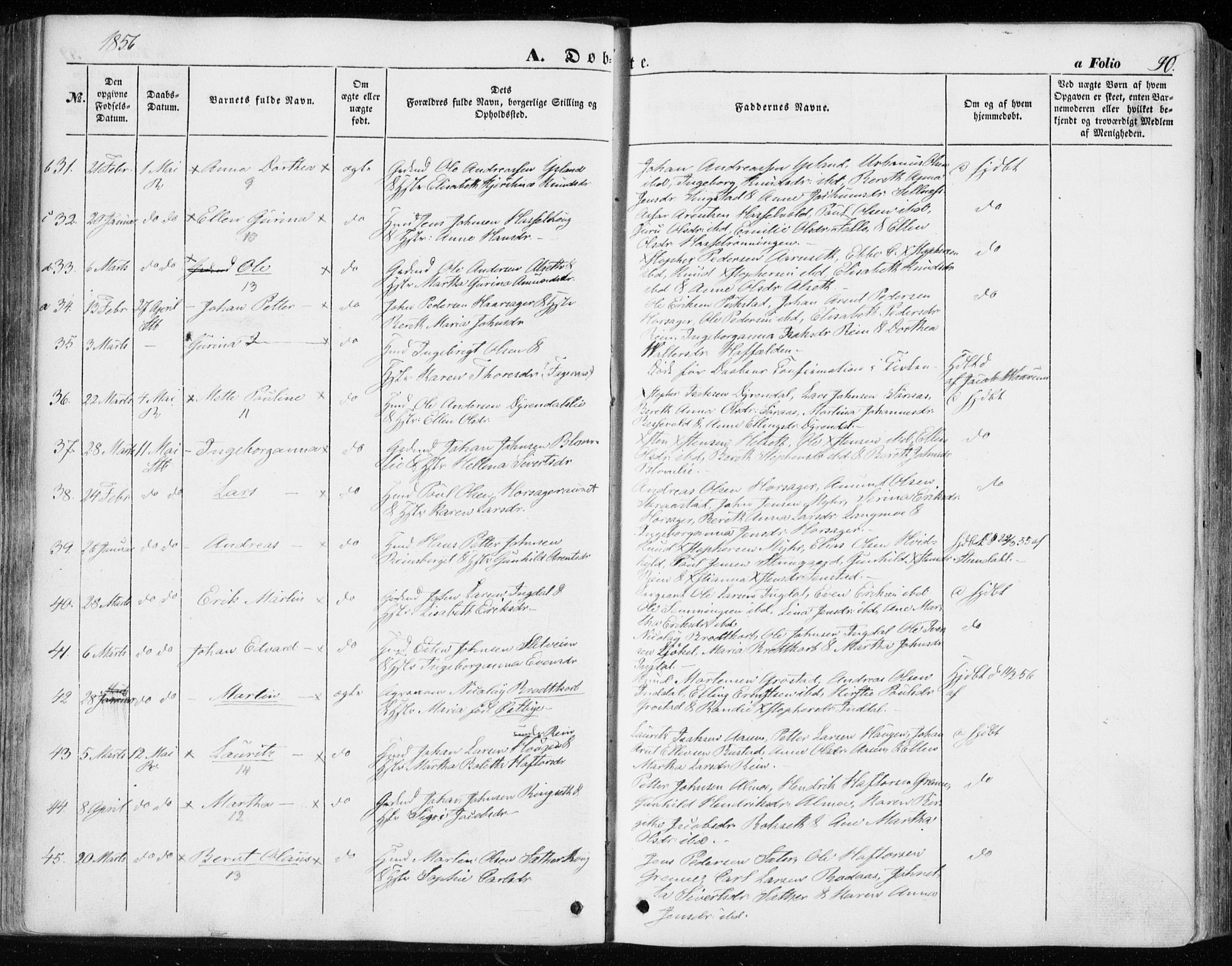 Ministerialprotokoller, klokkerbøker og fødselsregistre - Sør-Trøndelag, SAT/A-1456/646/L0611: Parish register (official) no. 646A09, 1848-1857, p. 90