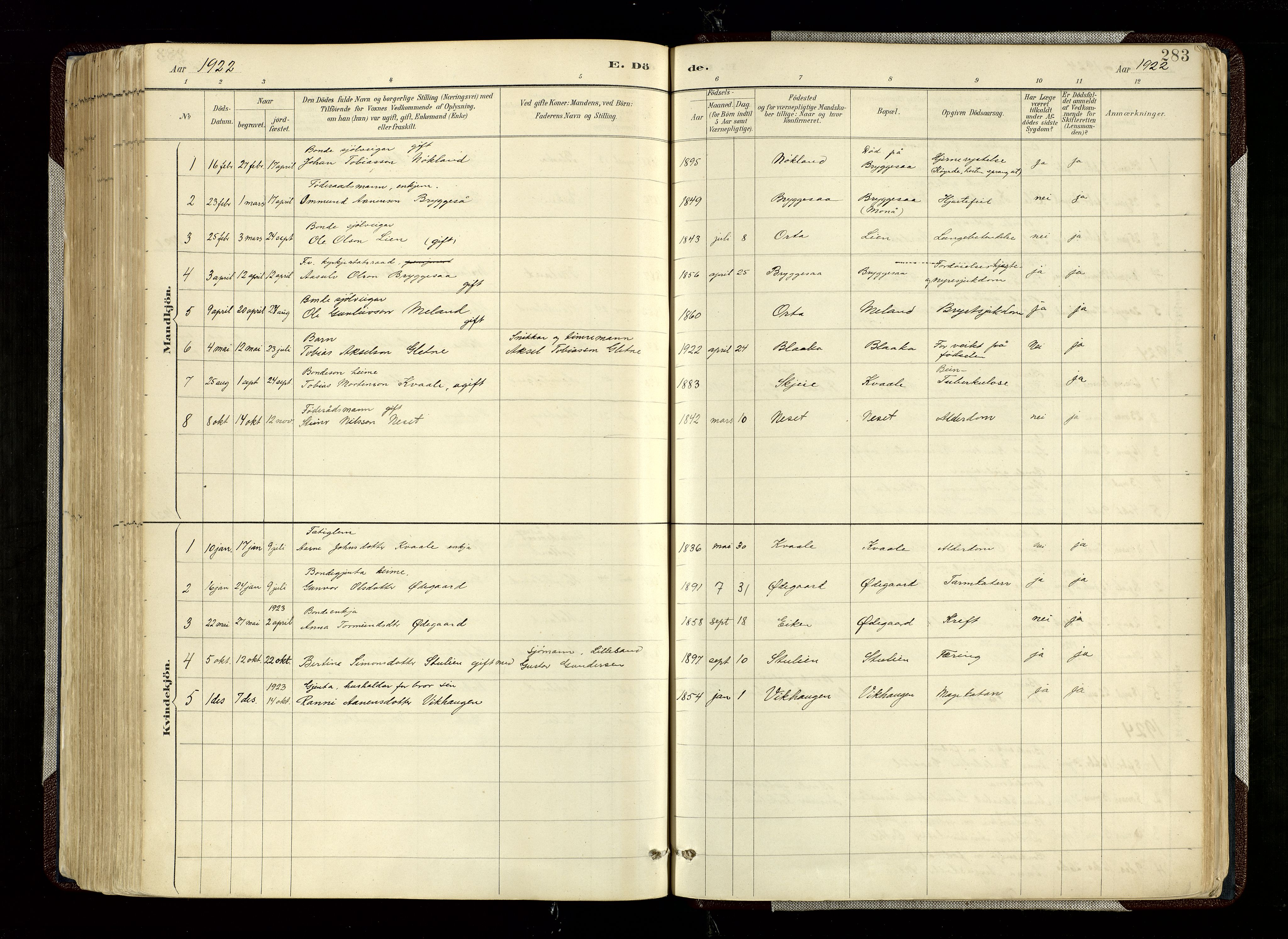 Hægebostad sokneprestkontor, AV/SAK-1111-0024/F/Fa/Fab/L0004: Parish register (official) no. A 4, 1887-1929, p. 283