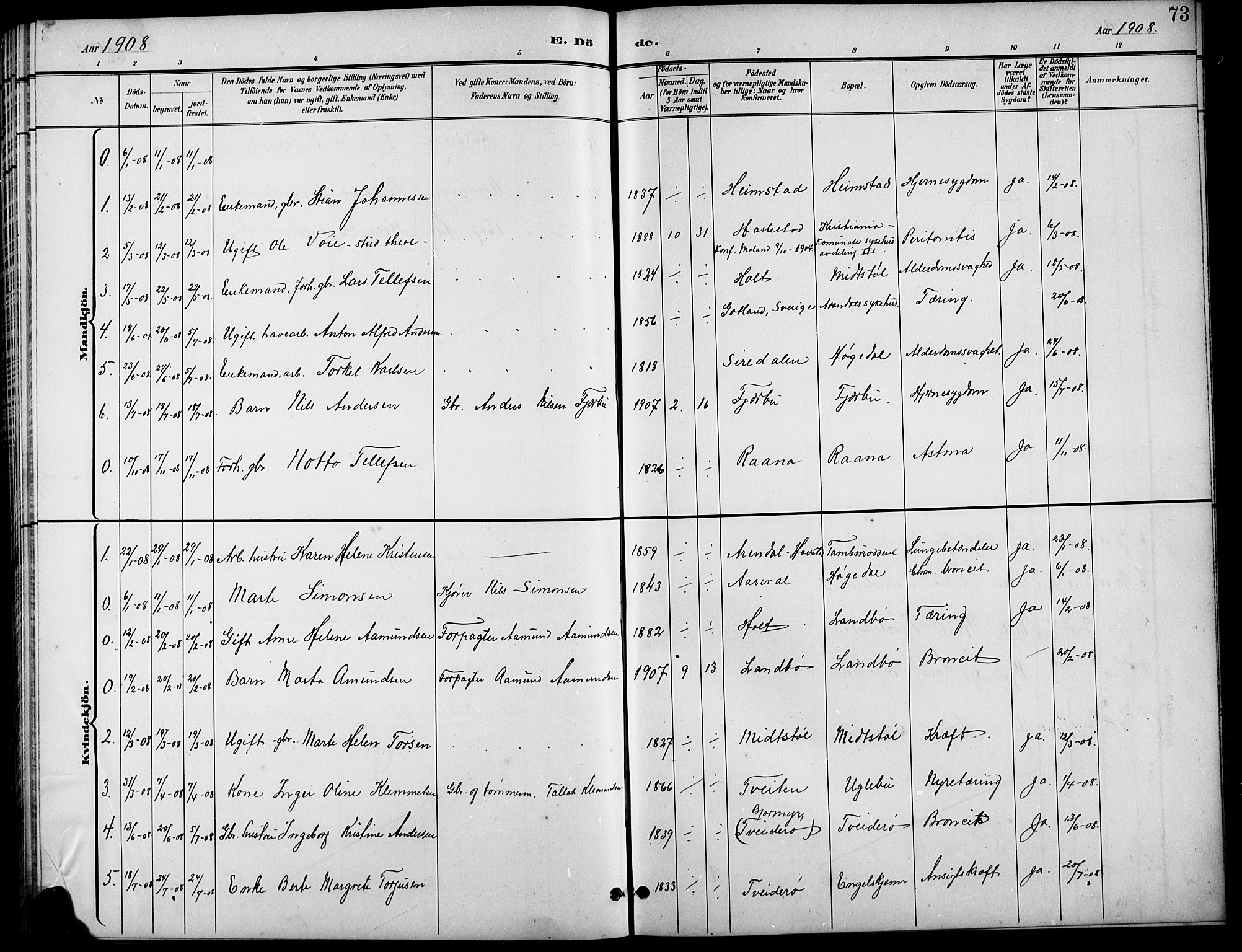 Austre Moland sokneprestkontor, SAK/1111-0001/F/Fb/Fba/L0004: Parish register (copy) no. B 4a, 1897-1913, p. 73
