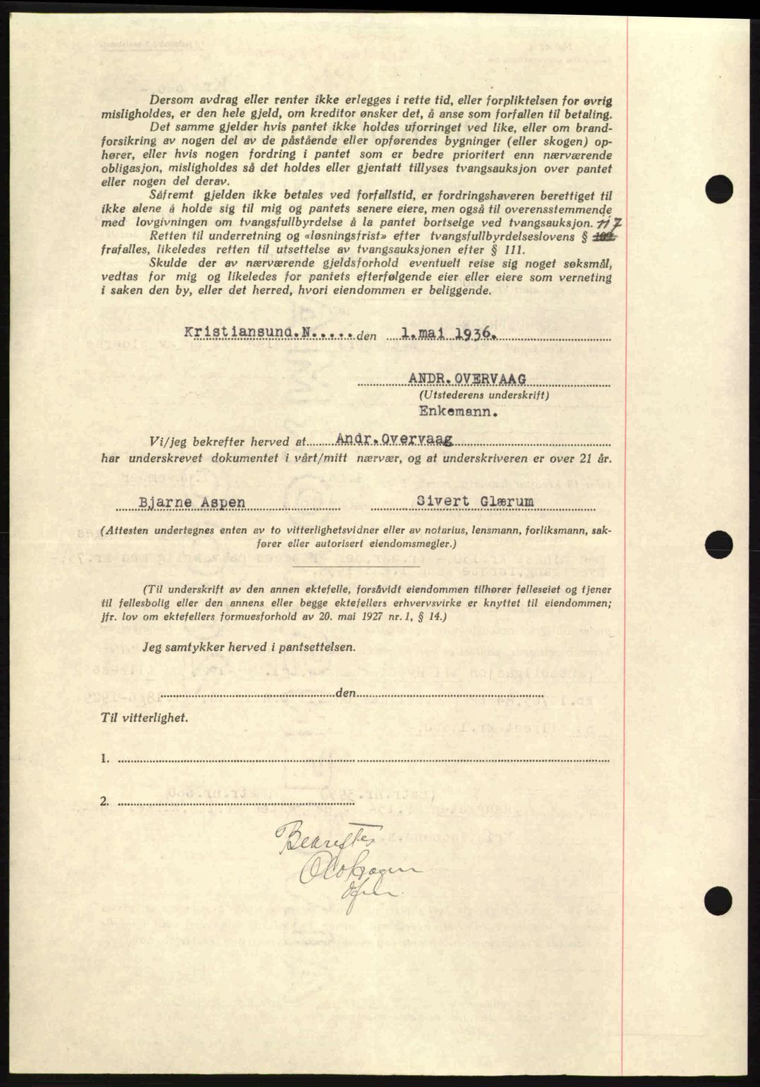 Kristiansund byfogd, AV/SAT-A-4587/A/27: Mortgage book no. 29, 1936-1937, Diary no: : 308/1936