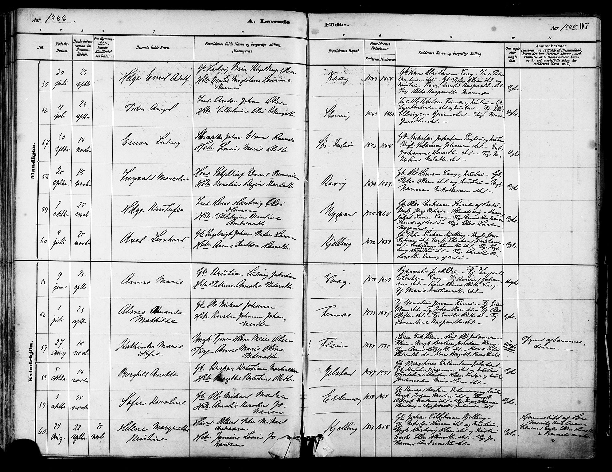 Ministerialprotokoller, klokkerbøker og fødselsregistre - Nordland, AV/SAT-A-1459/805/L0099: Parish register (official) no. 805A06, 1880-1891, p. 97