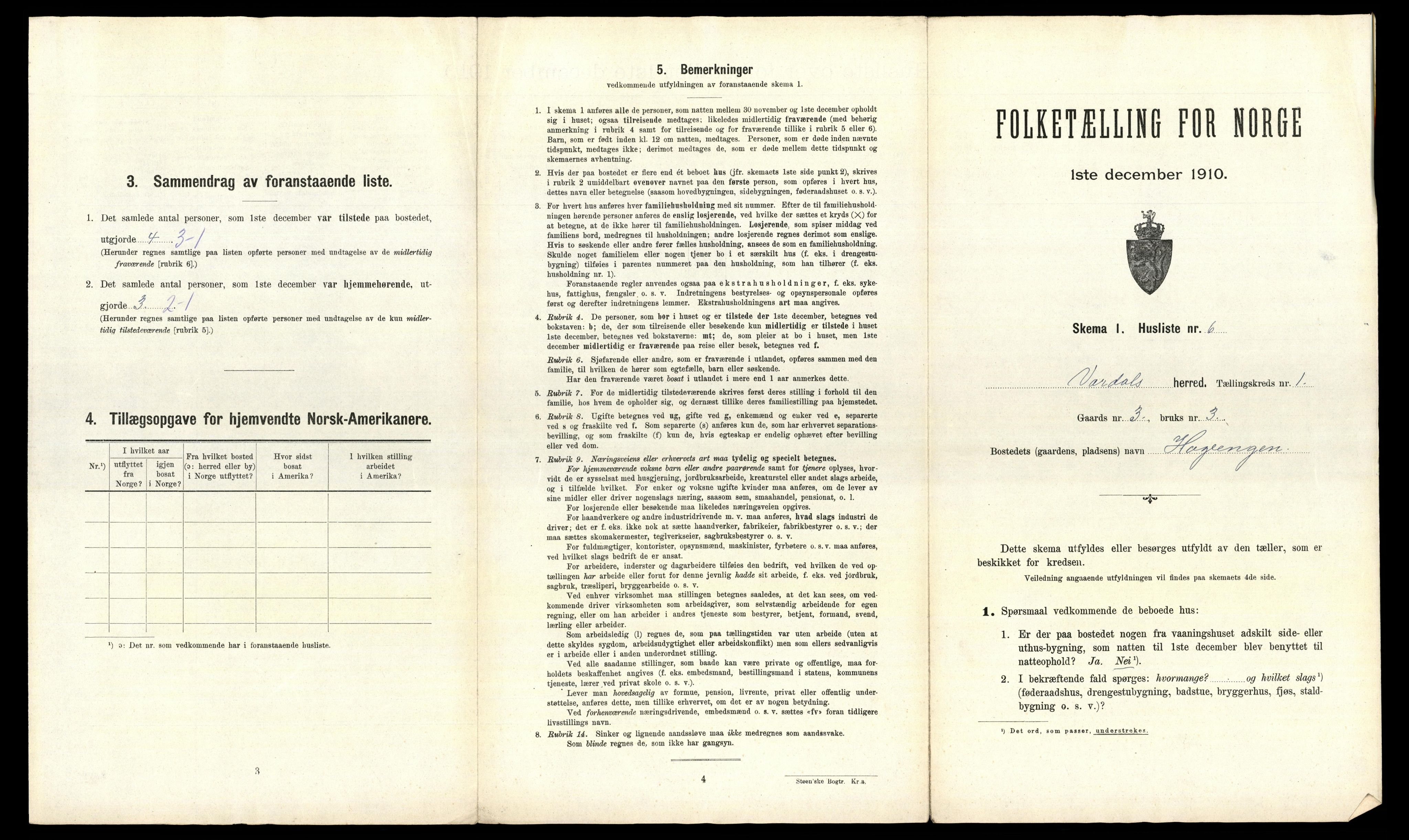 RA, 1910 census for Vardal, 1910, p. 52