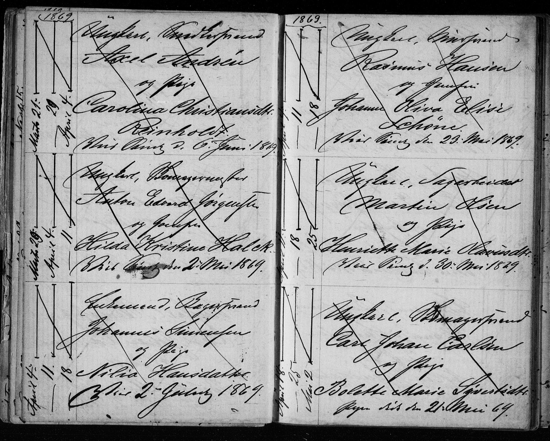 Bragernes kirkebøker, SAKO/A-6/H/Ha/L0005: Banns register no. 5, 1866-1872