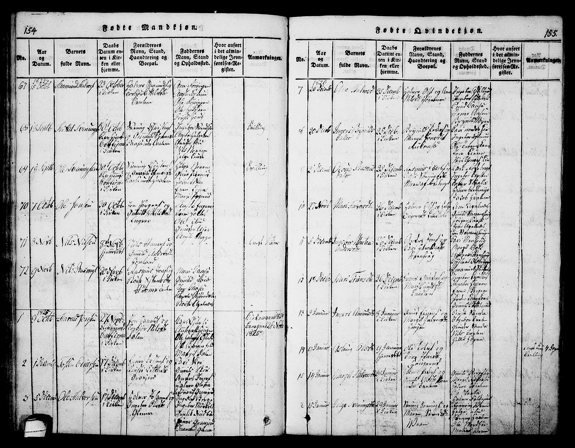 Bø kirkebøker, AV/SAKO-A-257/G/Ga/L0001: Parish register (copy) no. 1, 1815-1831, p. 154-155