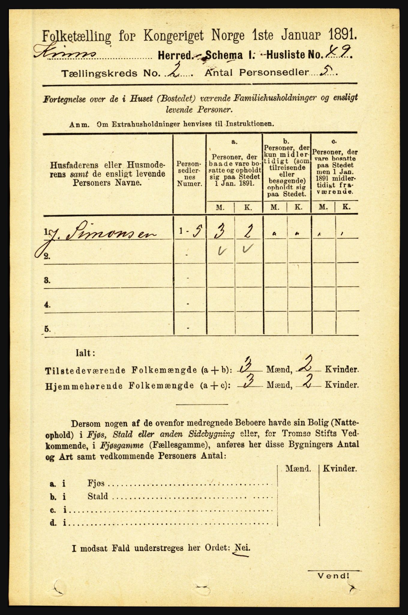RA, 1891 census for 1437 Kinn, 1891, p. 525