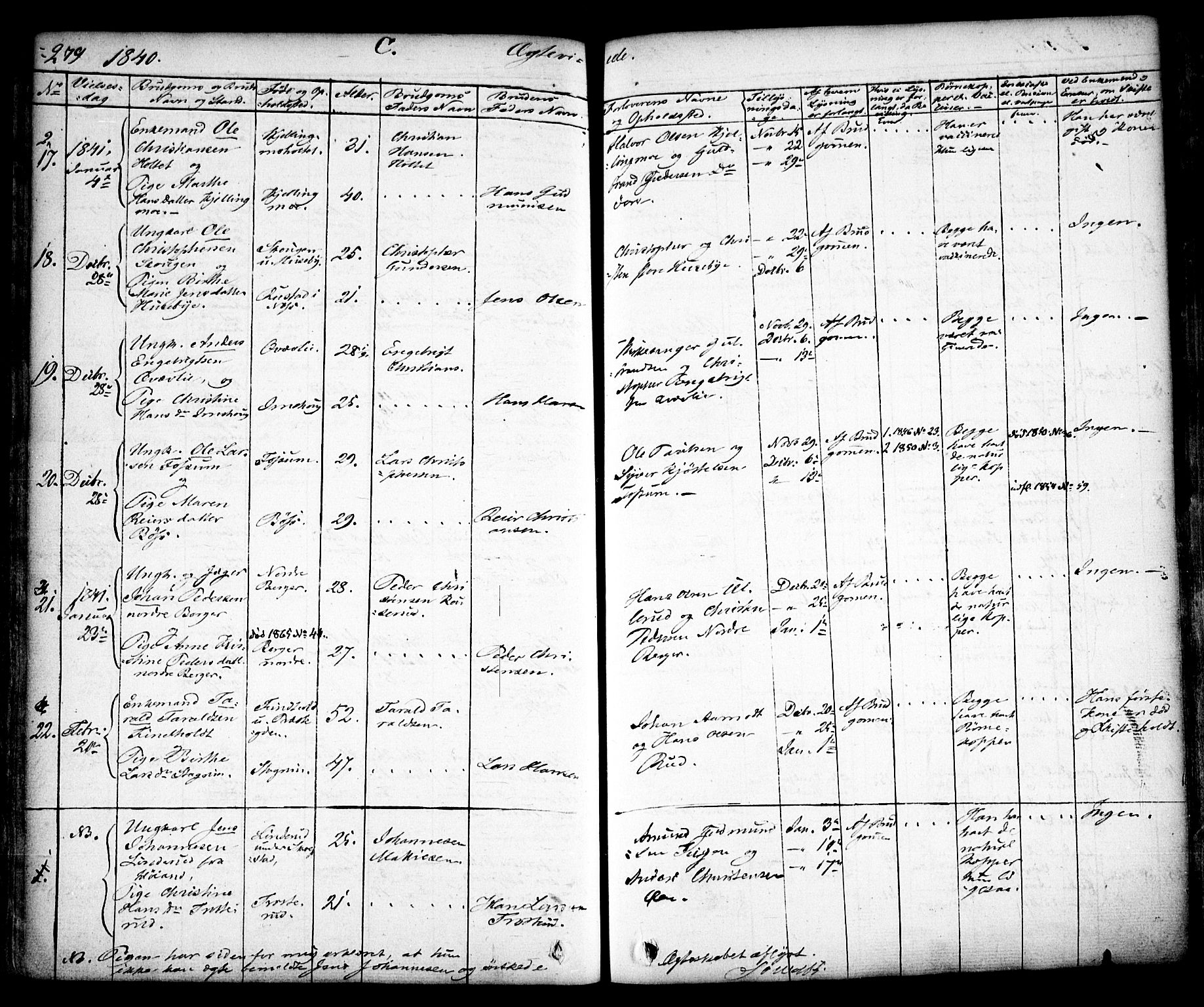 Aurskog prestekontor Kirkebøker, SAO/A-10304a/F/Fa/L0006: Parish register (official) no. I 6, 1829-1853, p. 279