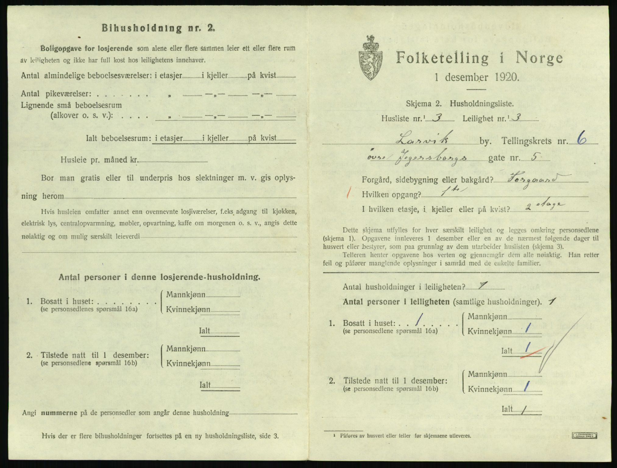 SAKO, 1920 census for Larvik, 1920, p. 5484